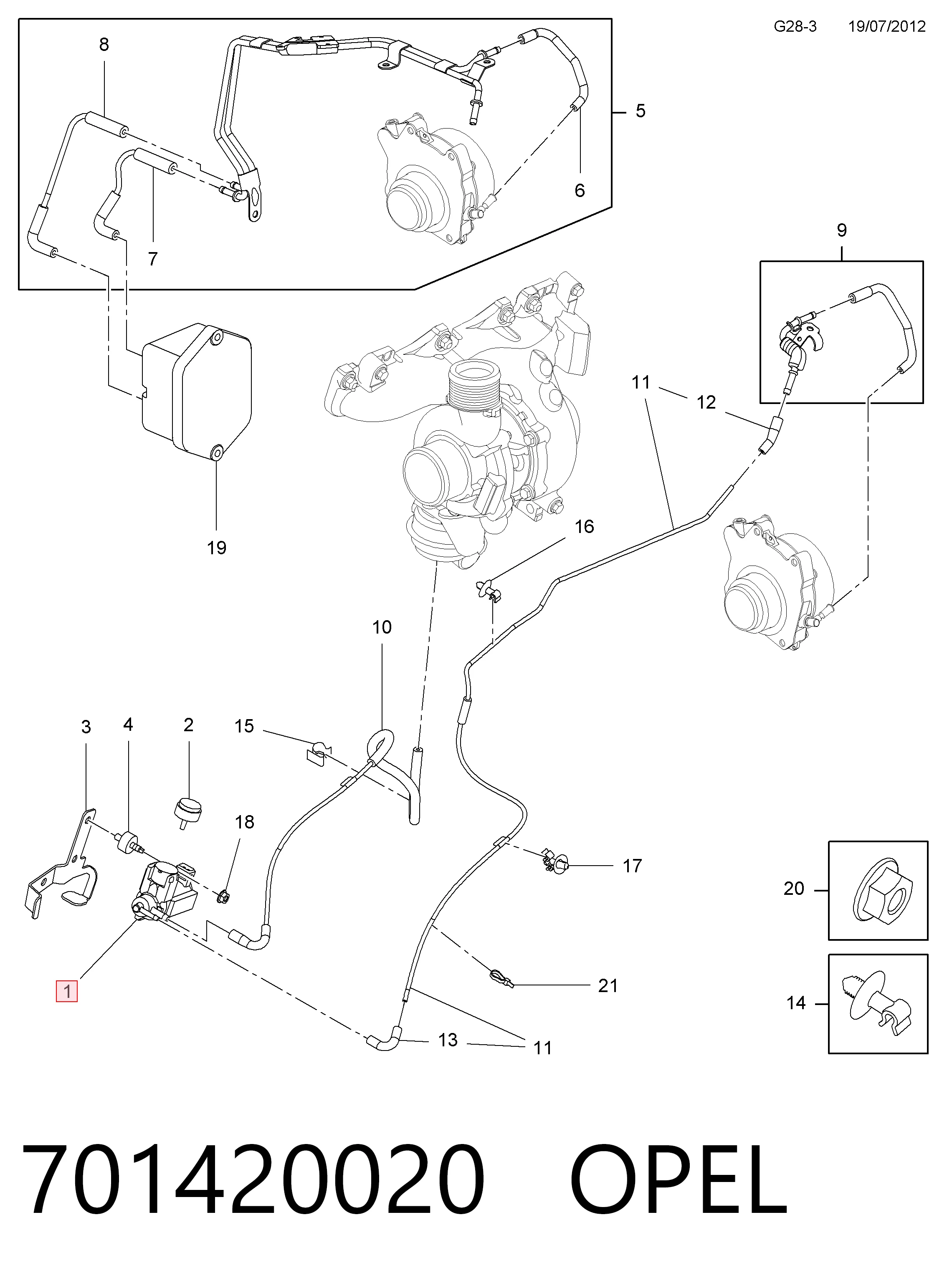 701420020 Opel Convertidor de pressão (solenoide) de supercompressão