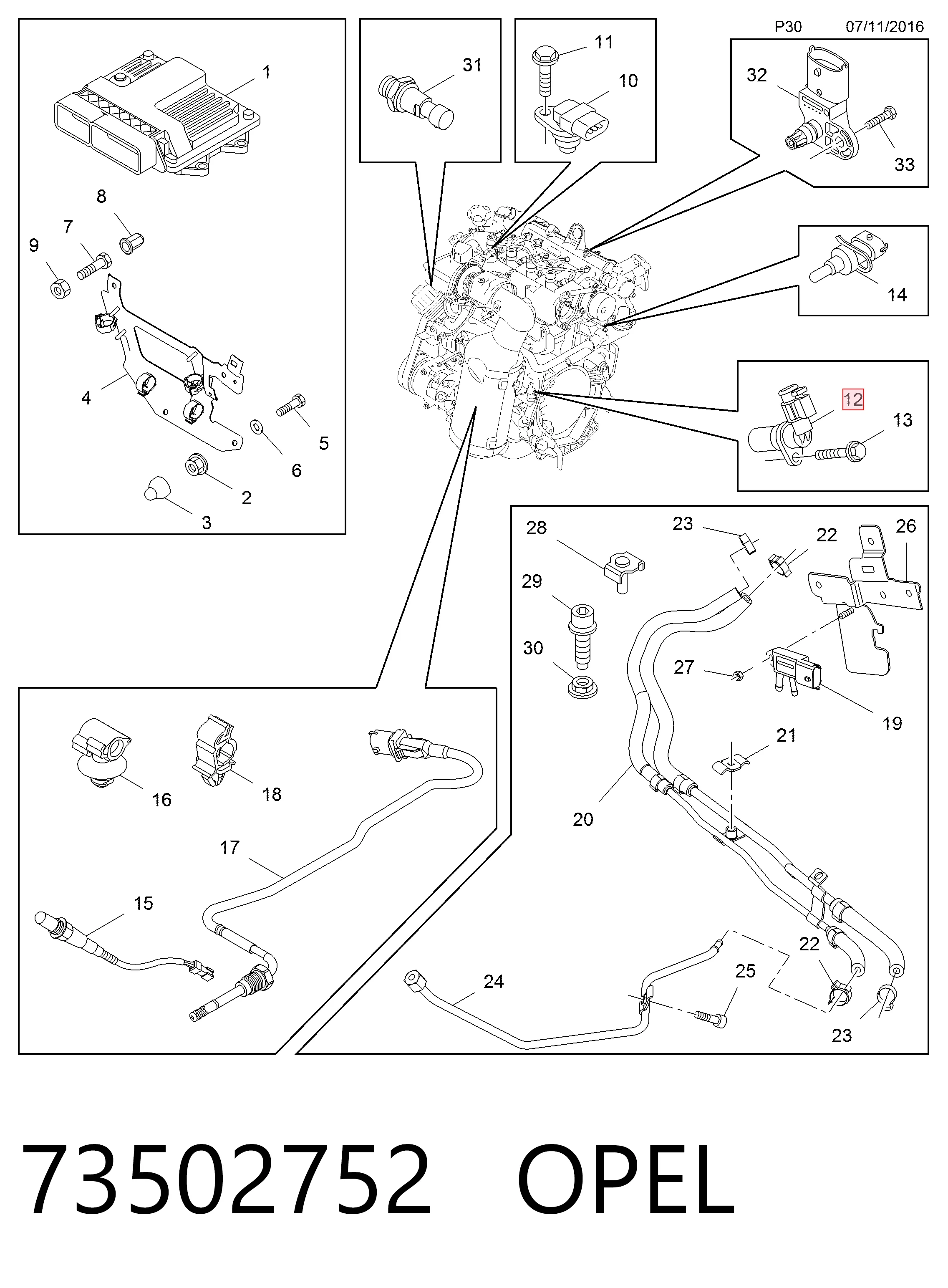 73502752 Opel Sensor de posição (de revoluções) de cambota