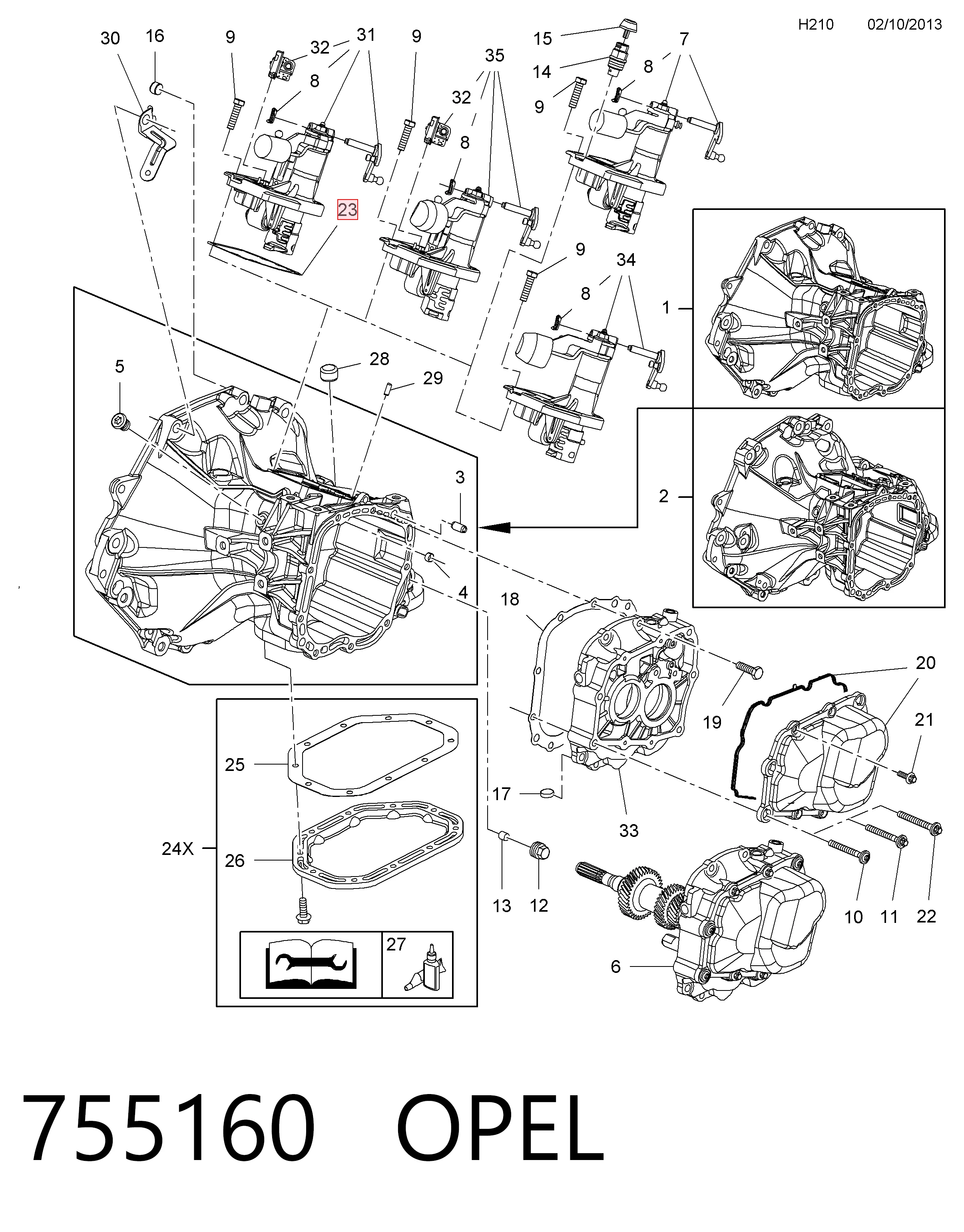 755160 Opel Vedante de tampa da caixa de mudança