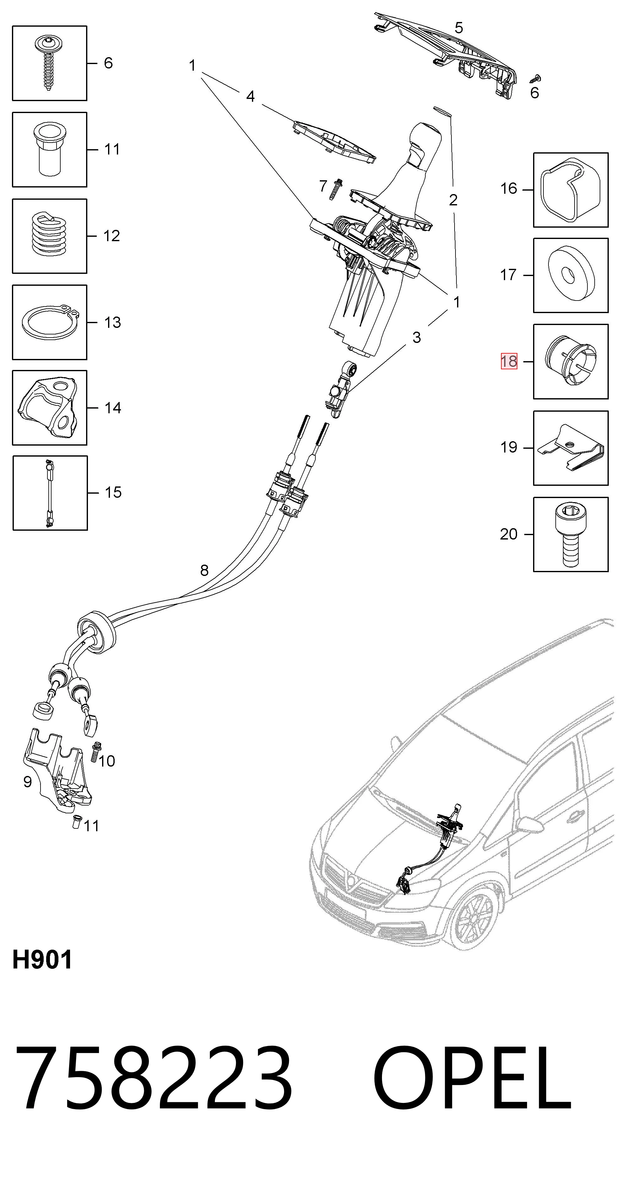 758223 Opel Kit de reparação de ligação de mudança