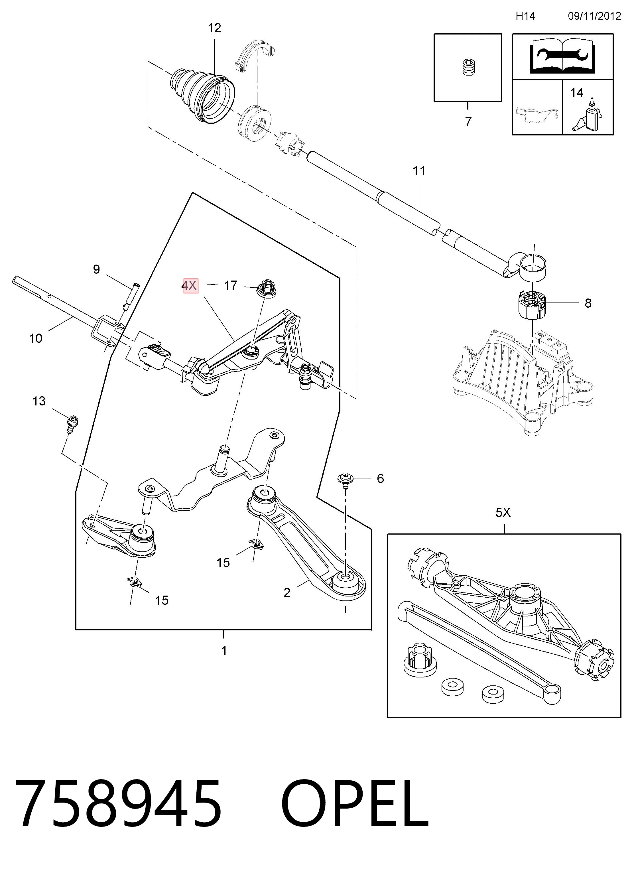 758945 Opel Consola de ligação da Caixa de Mudança