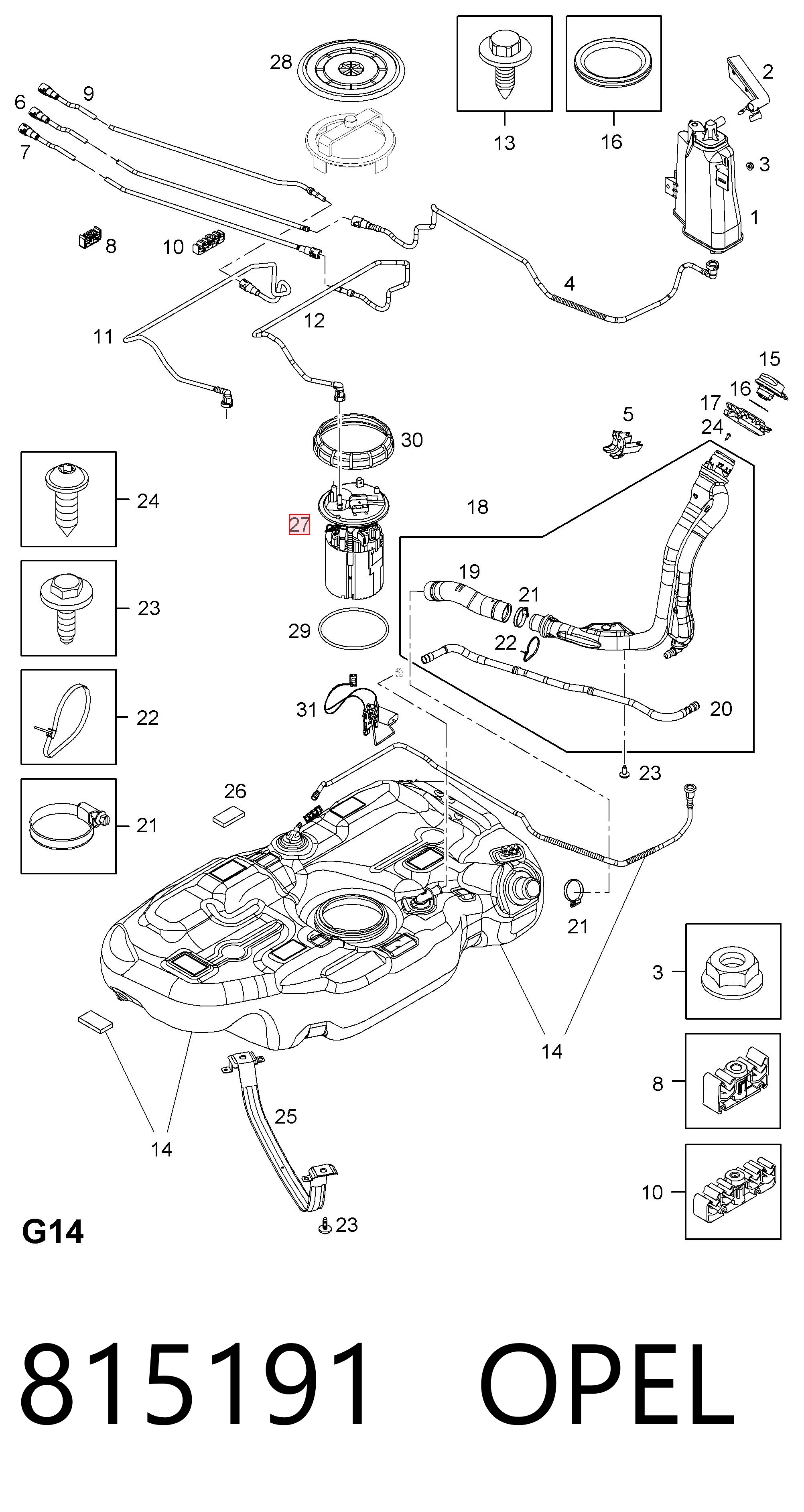 815191 Opel Módulo de bomba de combustível com sensor do nível de combustível