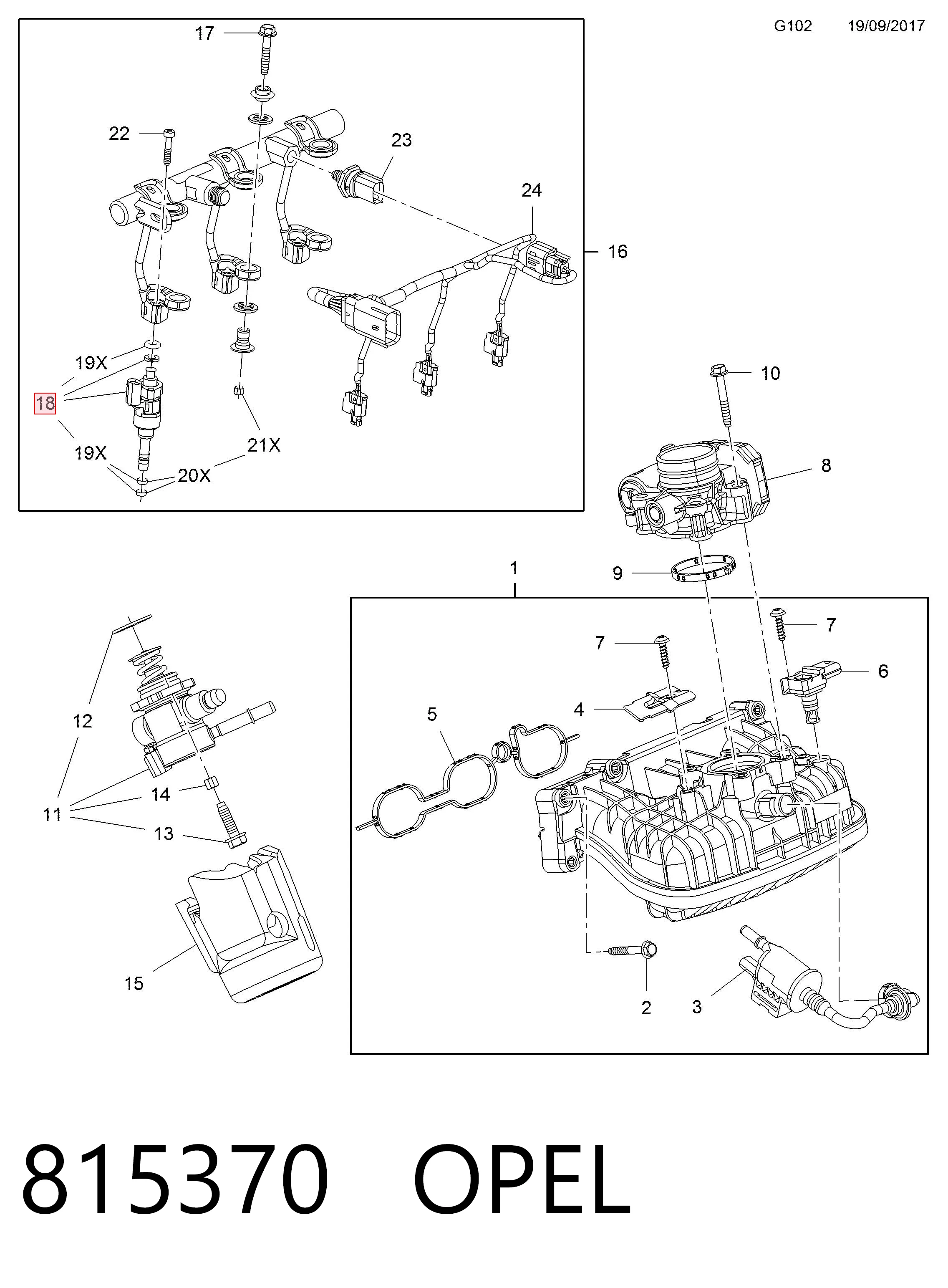 815370 Opel Injetor de injeção de combustível