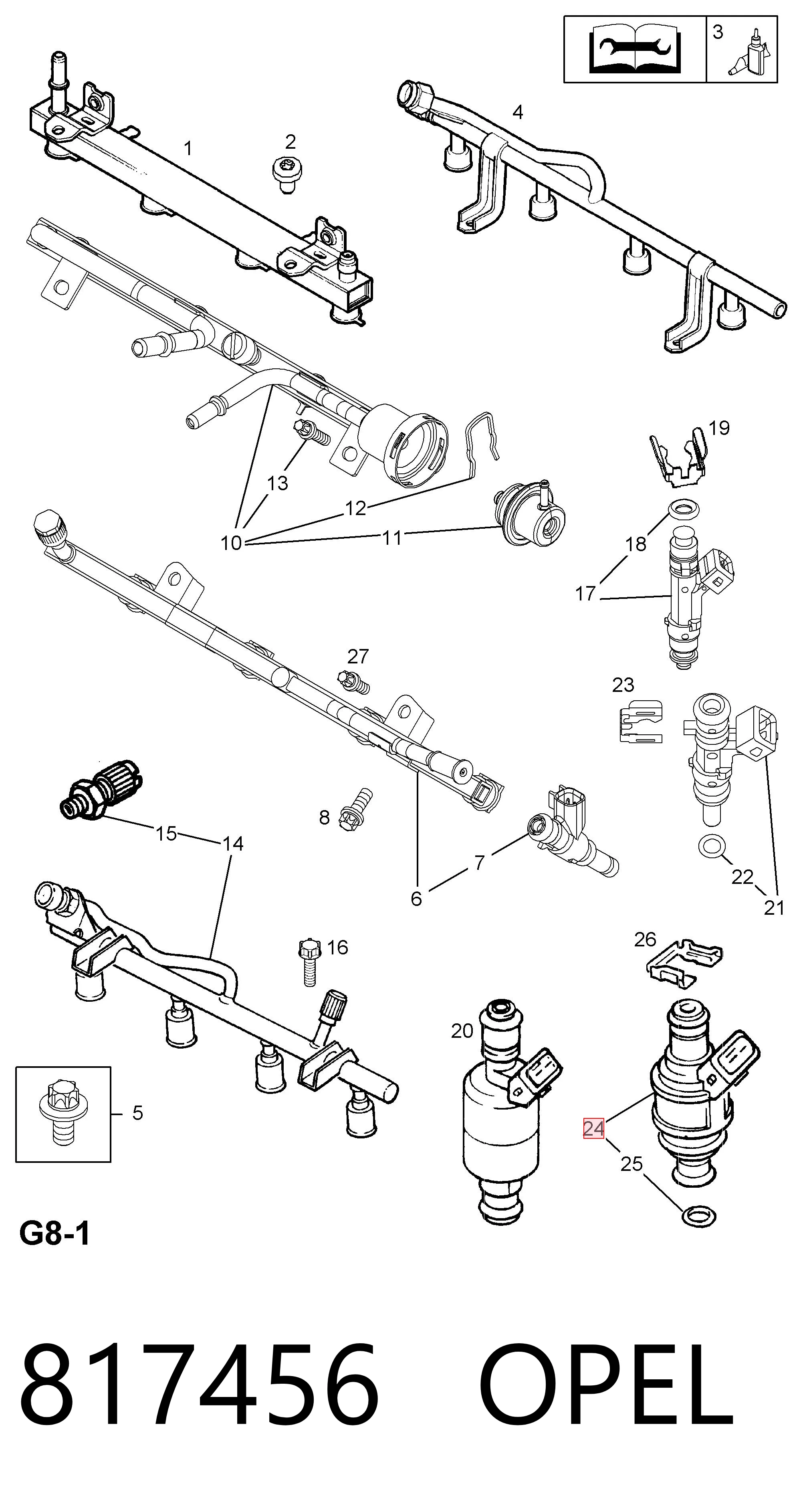 817456 Opel Injetor de injeção de combustível