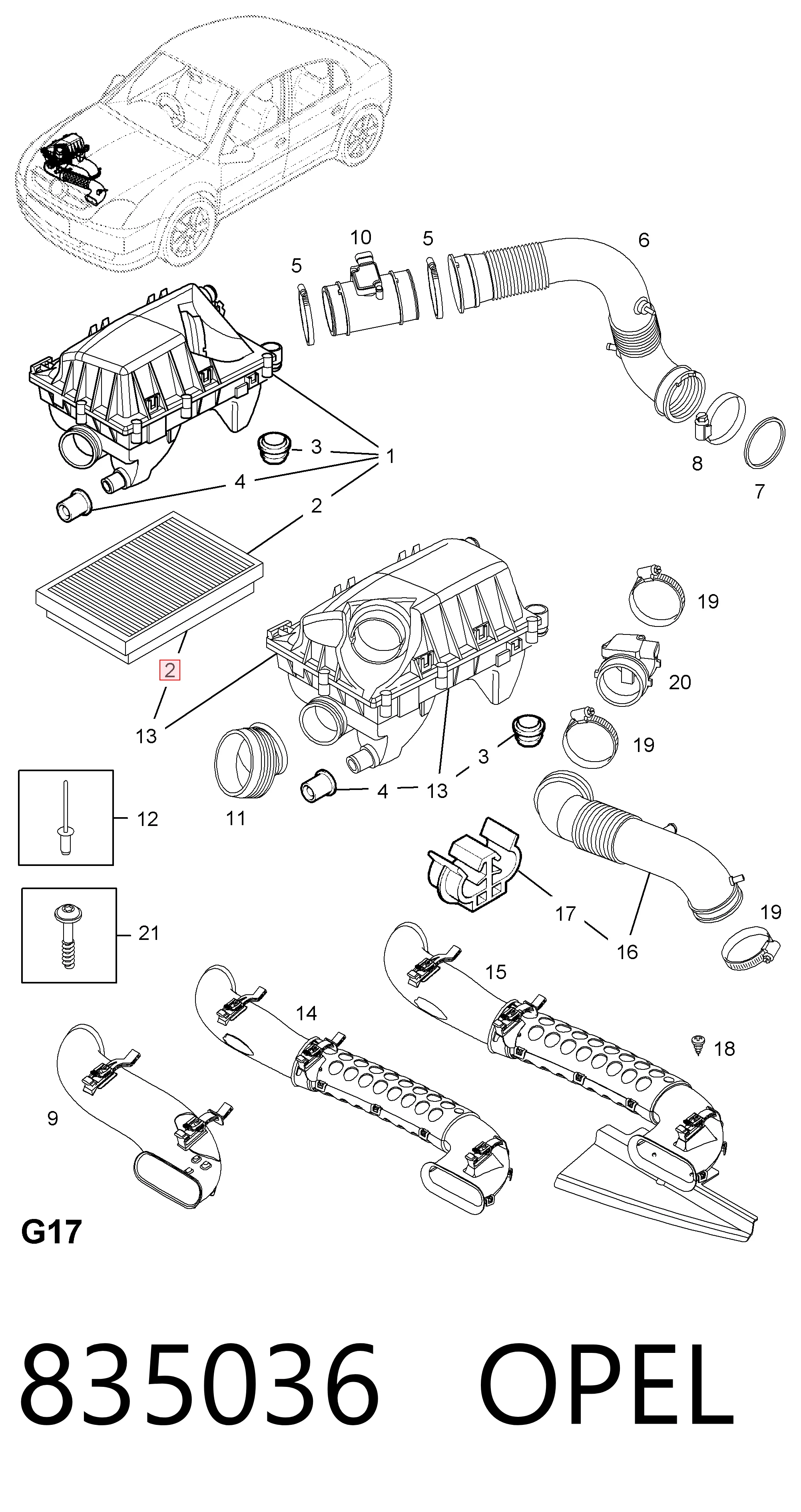 835036 Opel Filtro de ar