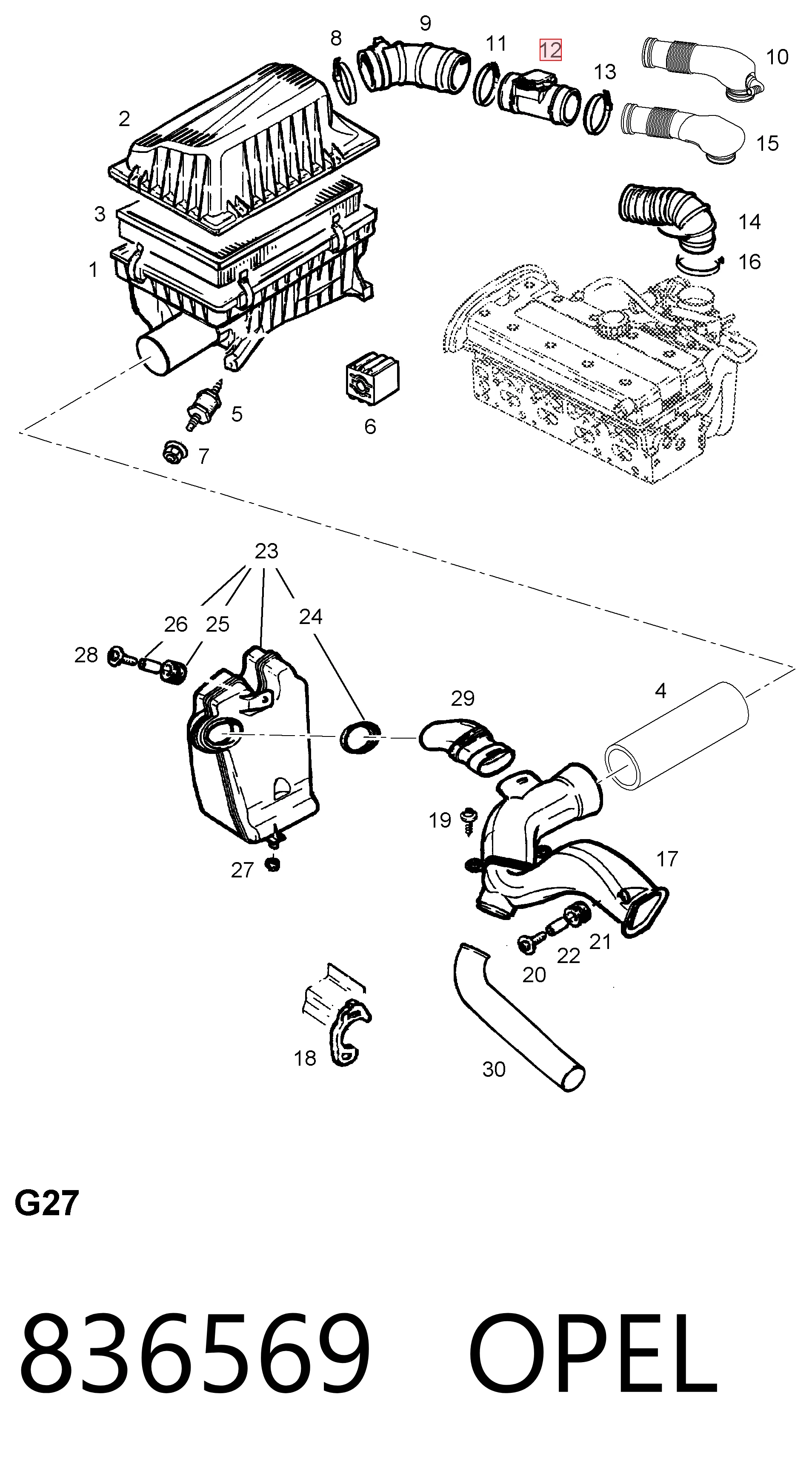 Sensor de fluxo (consumo) de ar, medidor de consumo M.A.F. - (Mass Airflow) para Opel Astra 51, 52, F35, M35