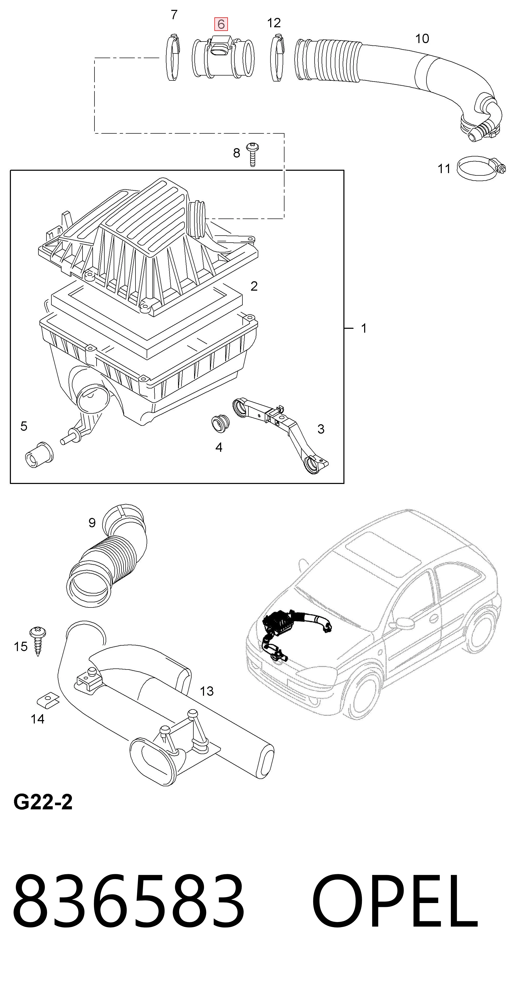 836583 Opel Sensor de fluxo (consumo) de ar, medidor de consumo M.A.F. - (Mass Airflow)