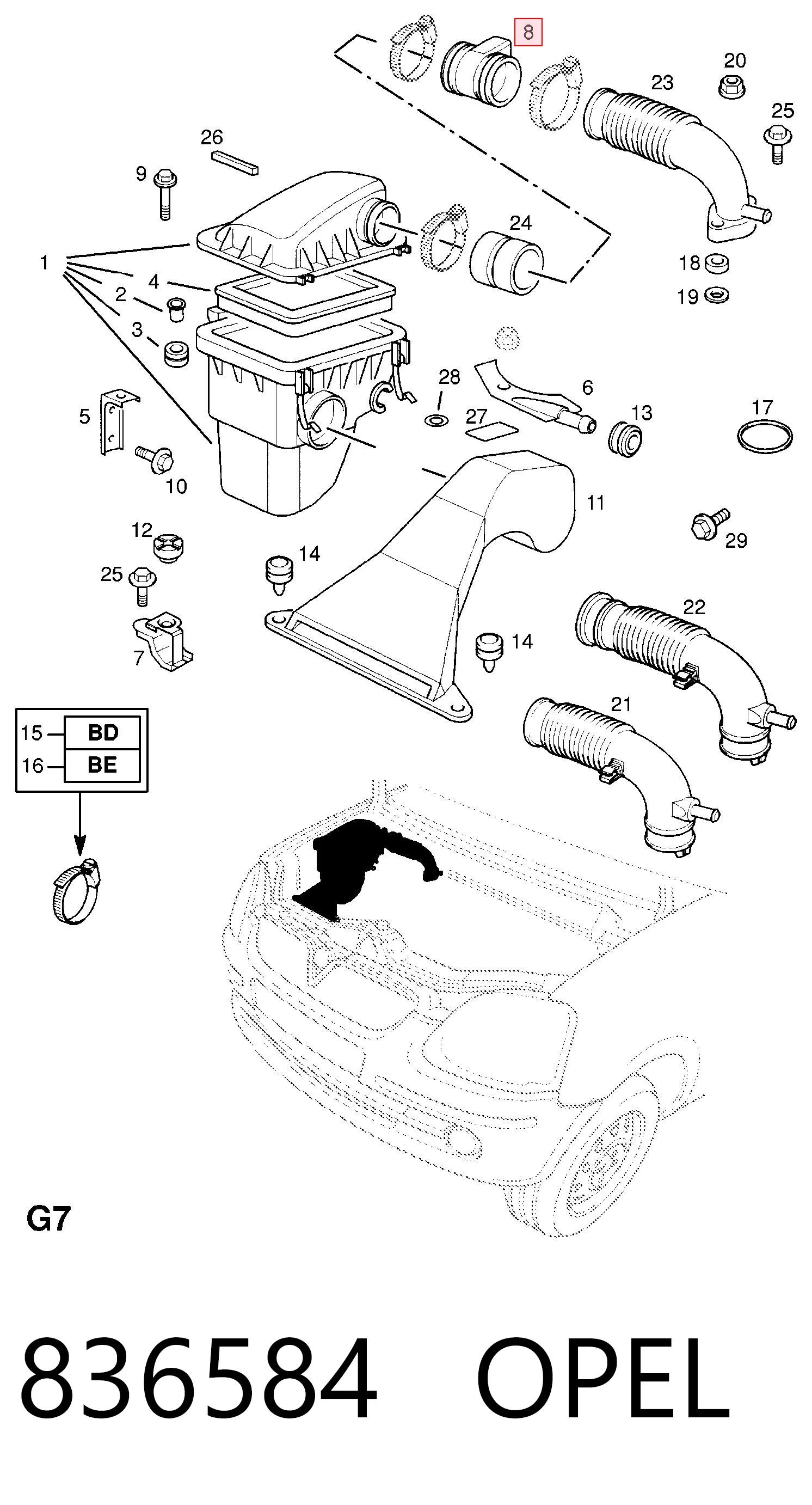 836584 Opel Sensor de fluxo (consumo) de ar, medidor de consumo M.A.F. - (Mass Airflow)