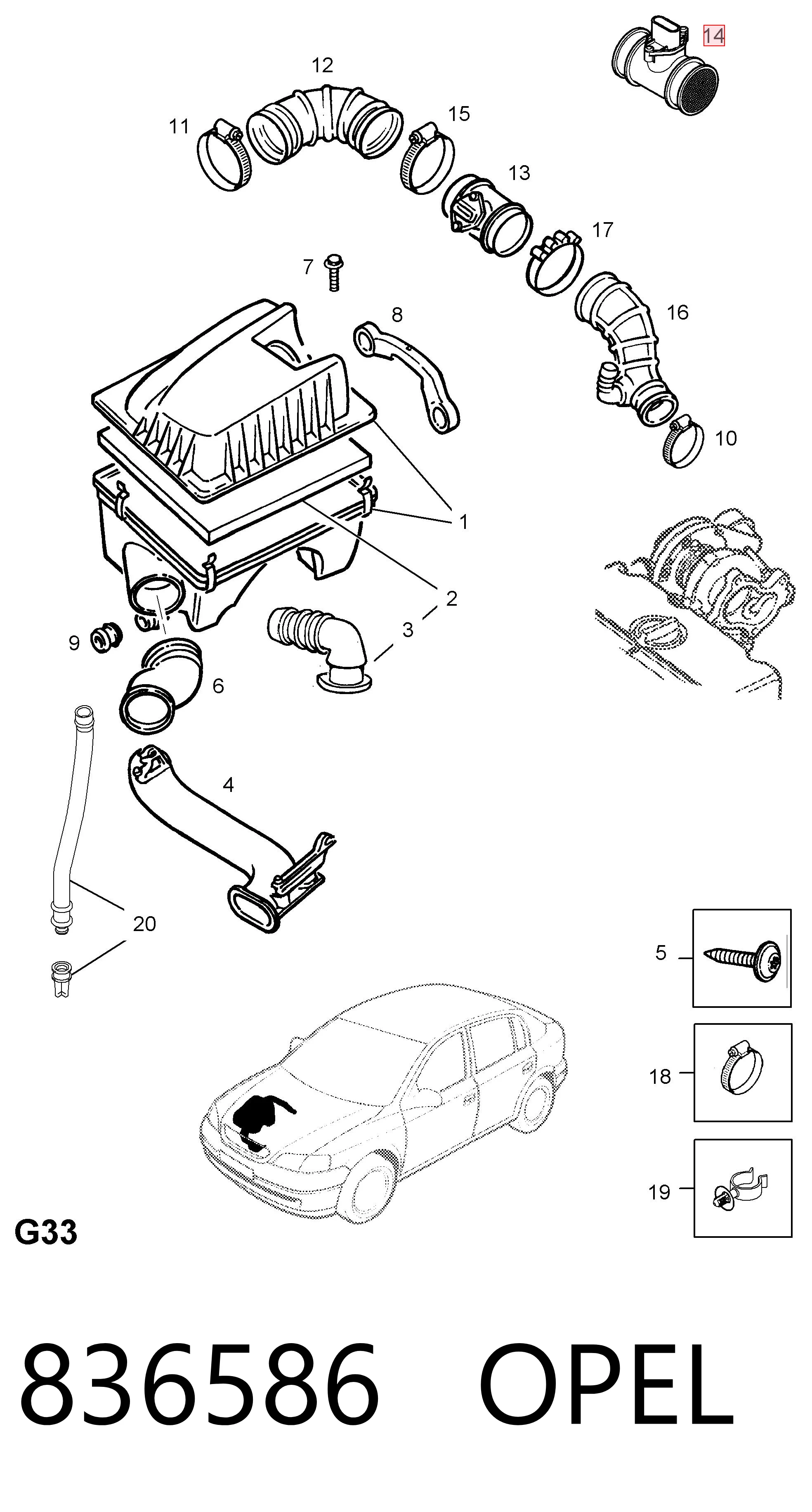 836586 Opel Sensor de fluxo (consumo) de ar, medidor de consumo M.A.F. - (Mass Airflow)