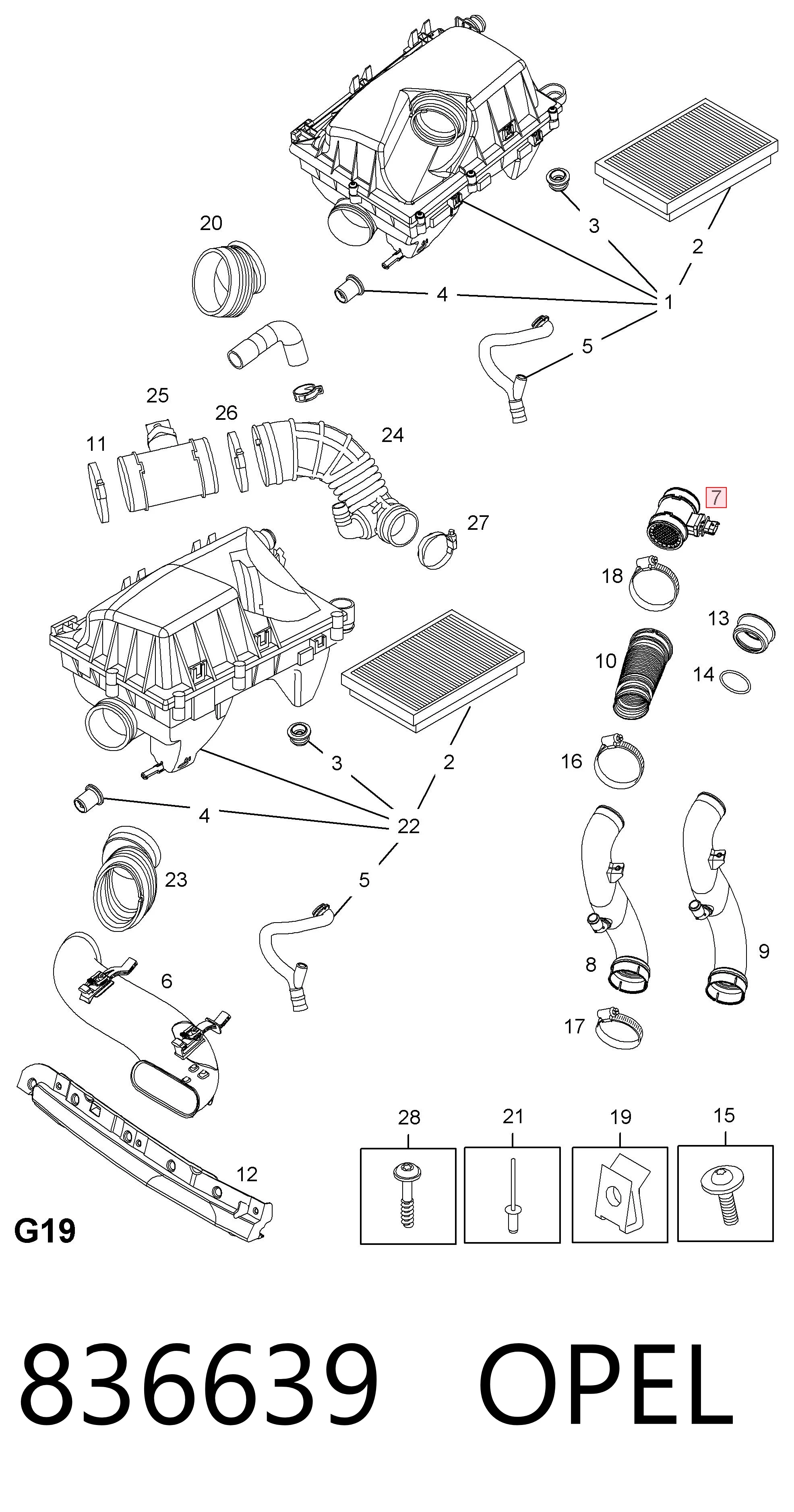 836639 Opel Sensor de fluxo (consumo) de ar, medidor de consumo M.A.F. - (Mass Airflow)