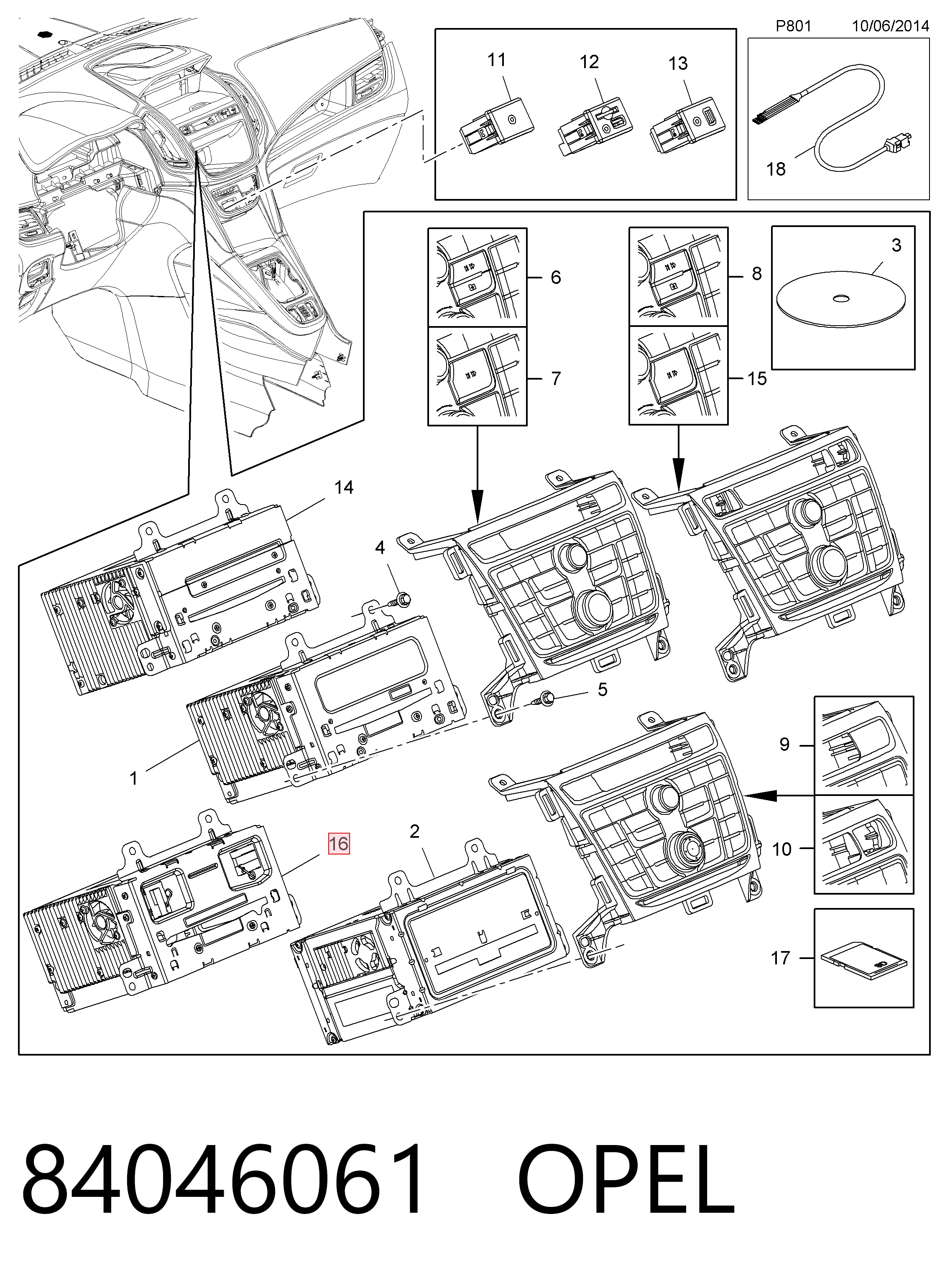 Aparelhagem de som (rádio AM/FM) para Opel Zafira C P12