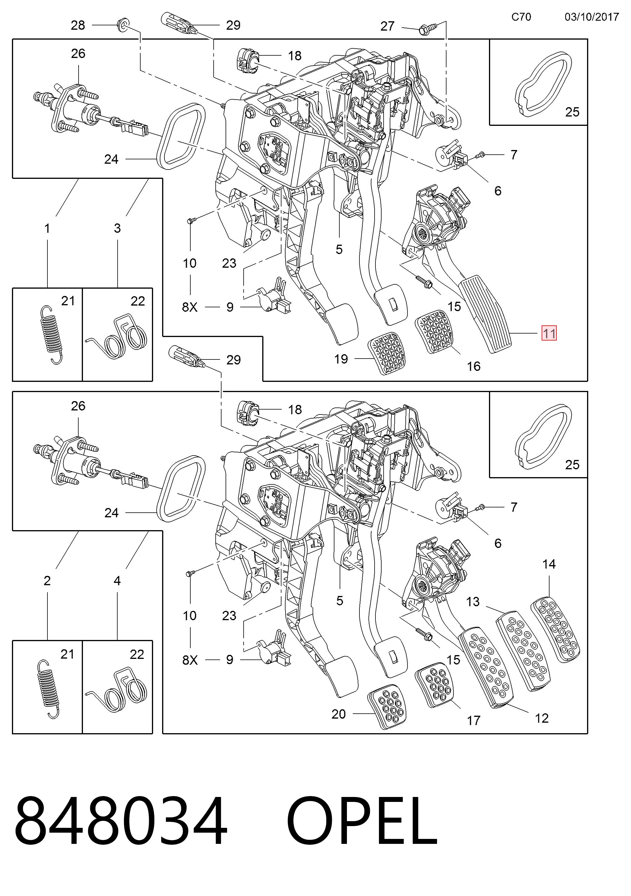 848034 Opel Pedal de gás (de acelerador)