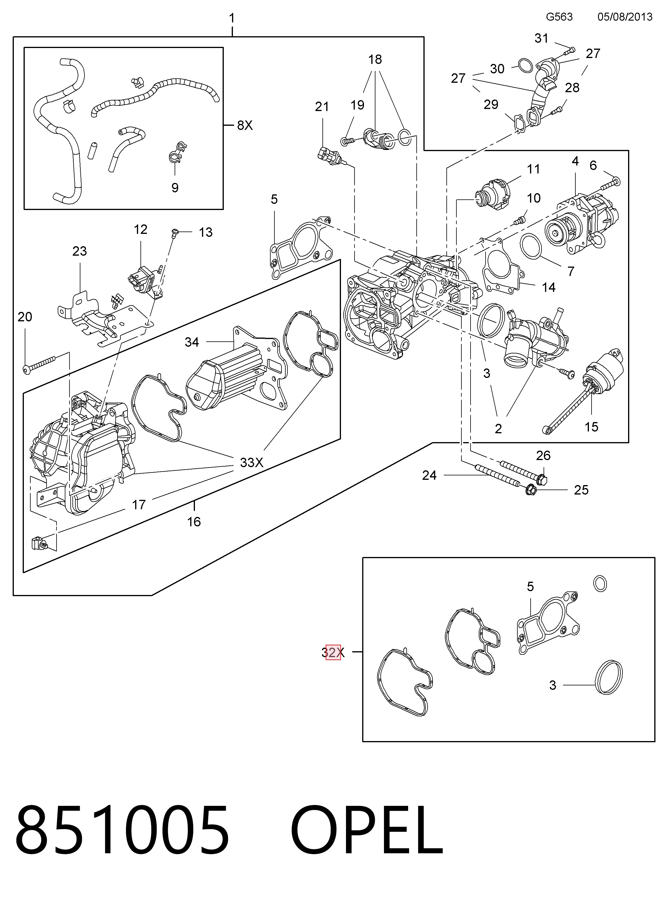 851005 Opel Conector da válvula EGR