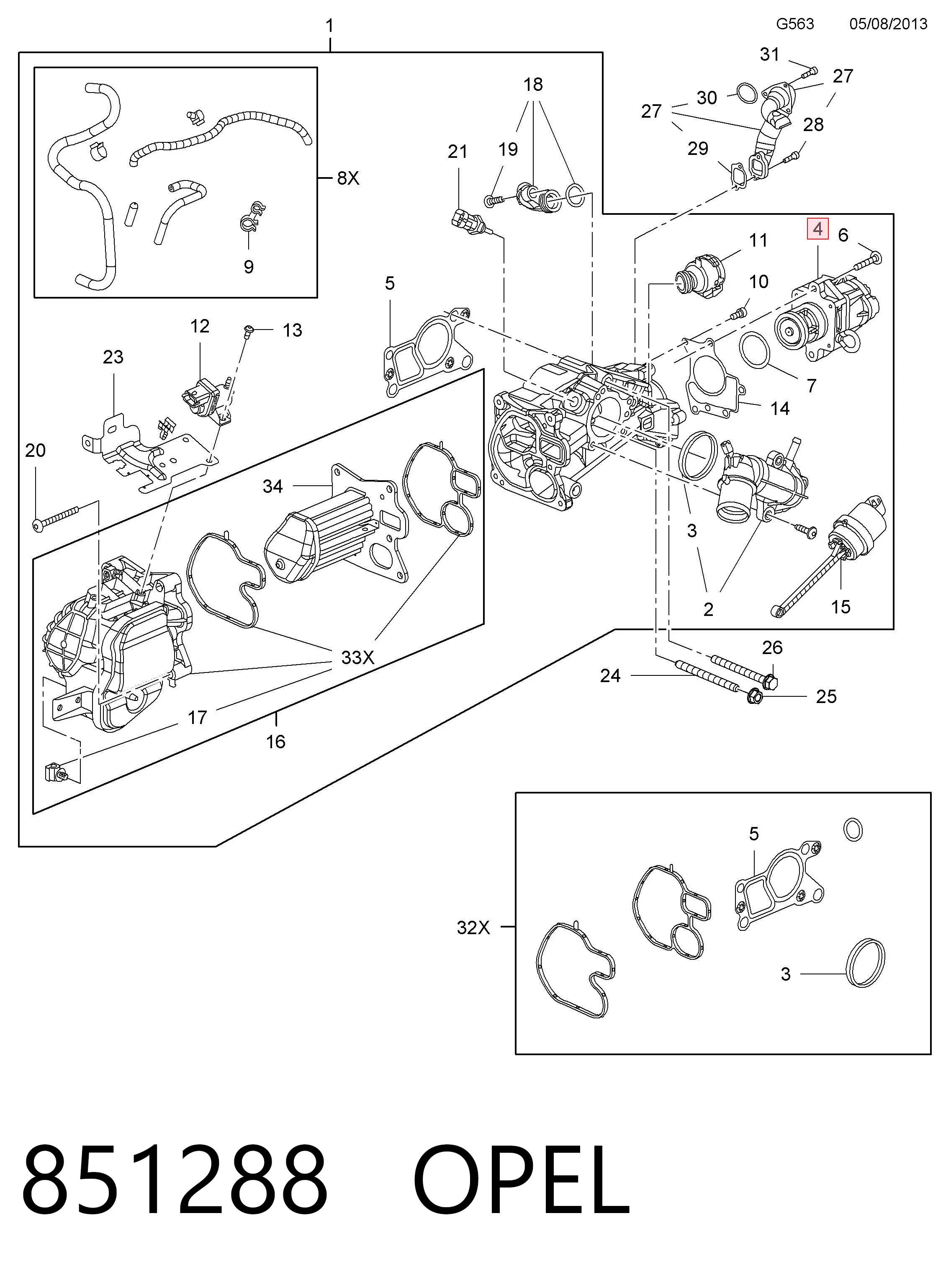851288 Opel Válvula EGR de recirculação dos gases