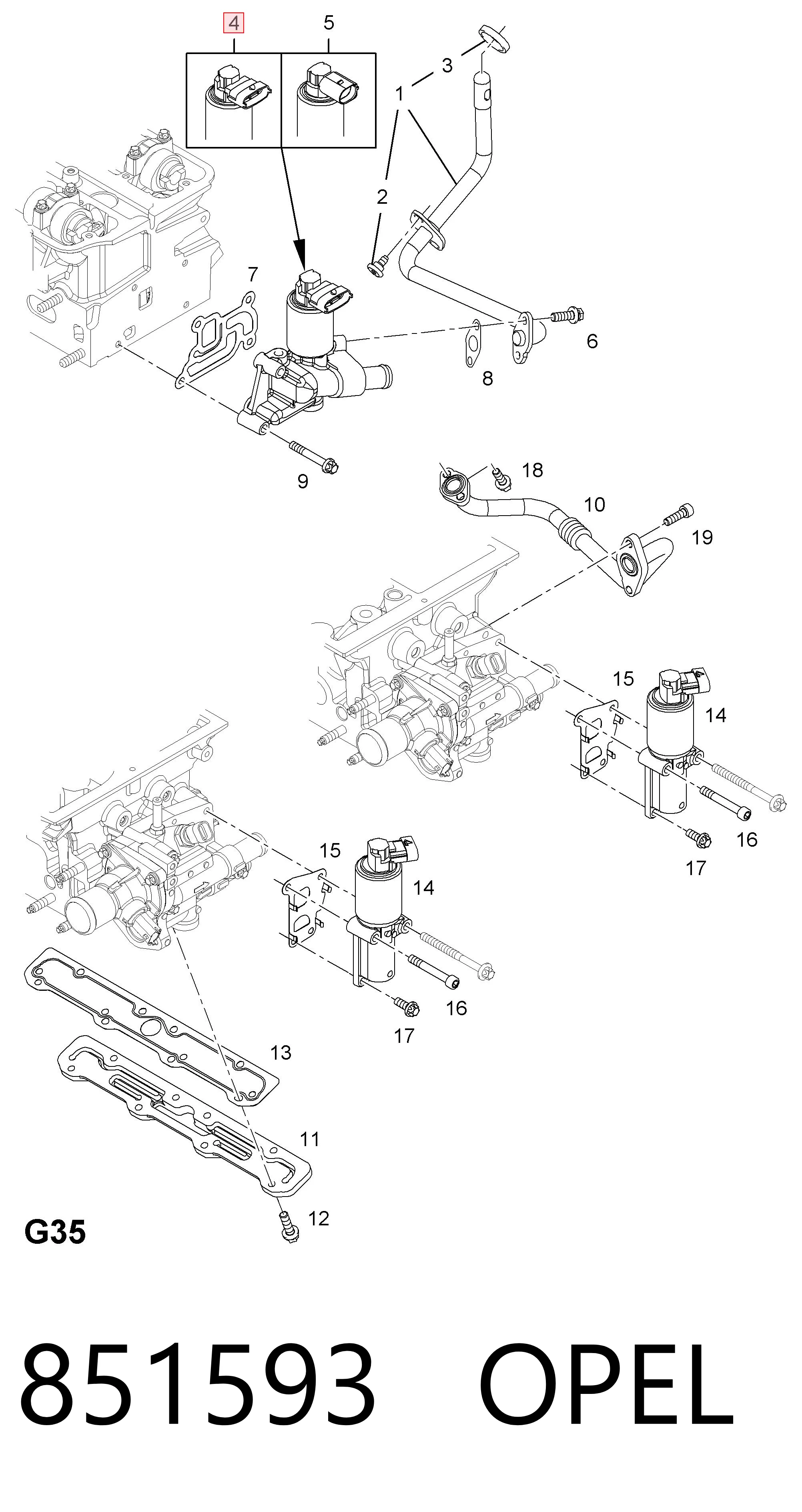 851593 Opel Válvula EGR de recirculação dos gases