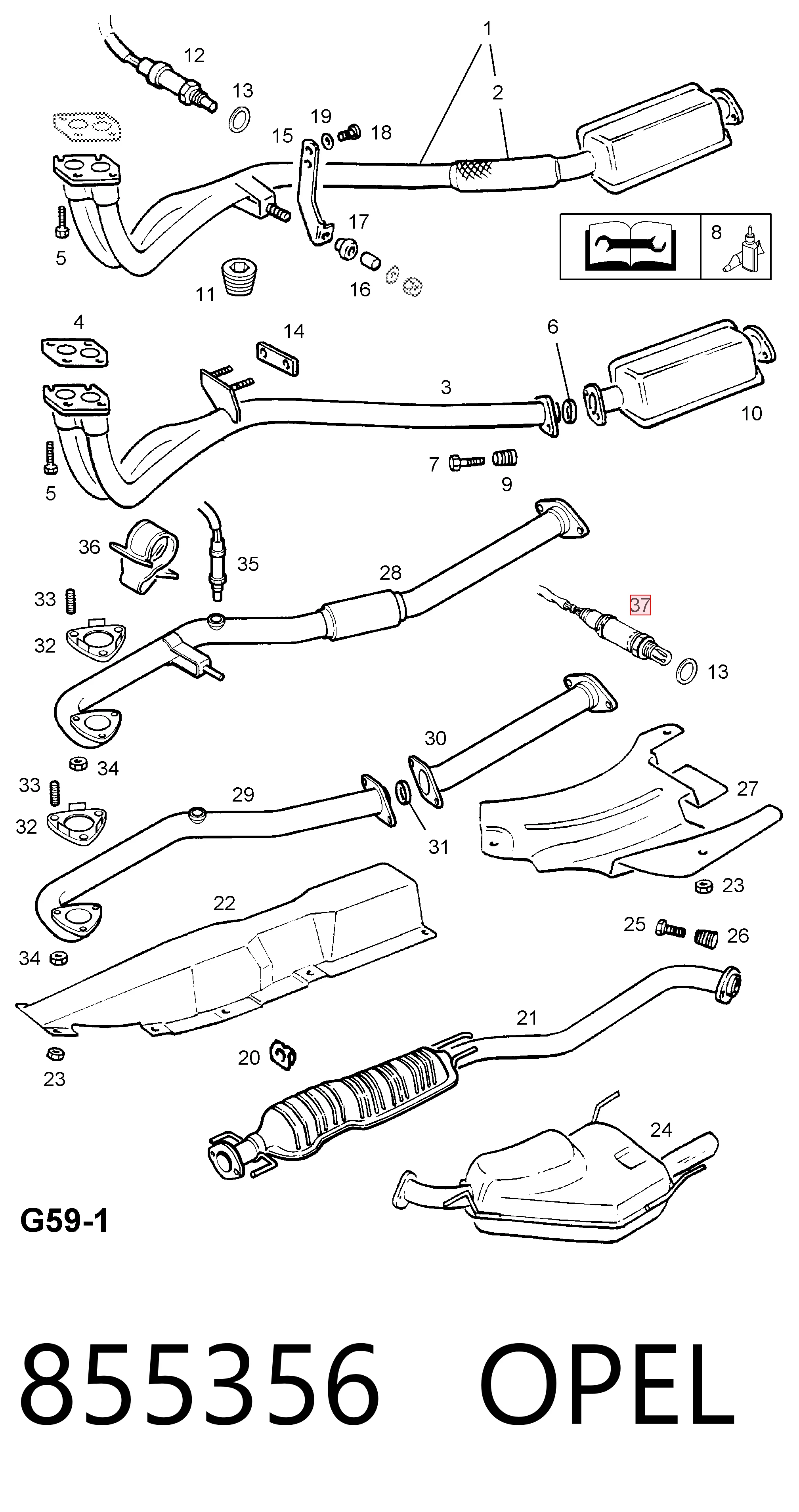 855356 Opel Sonda lambda, sensor de oxigênio até o catalisador