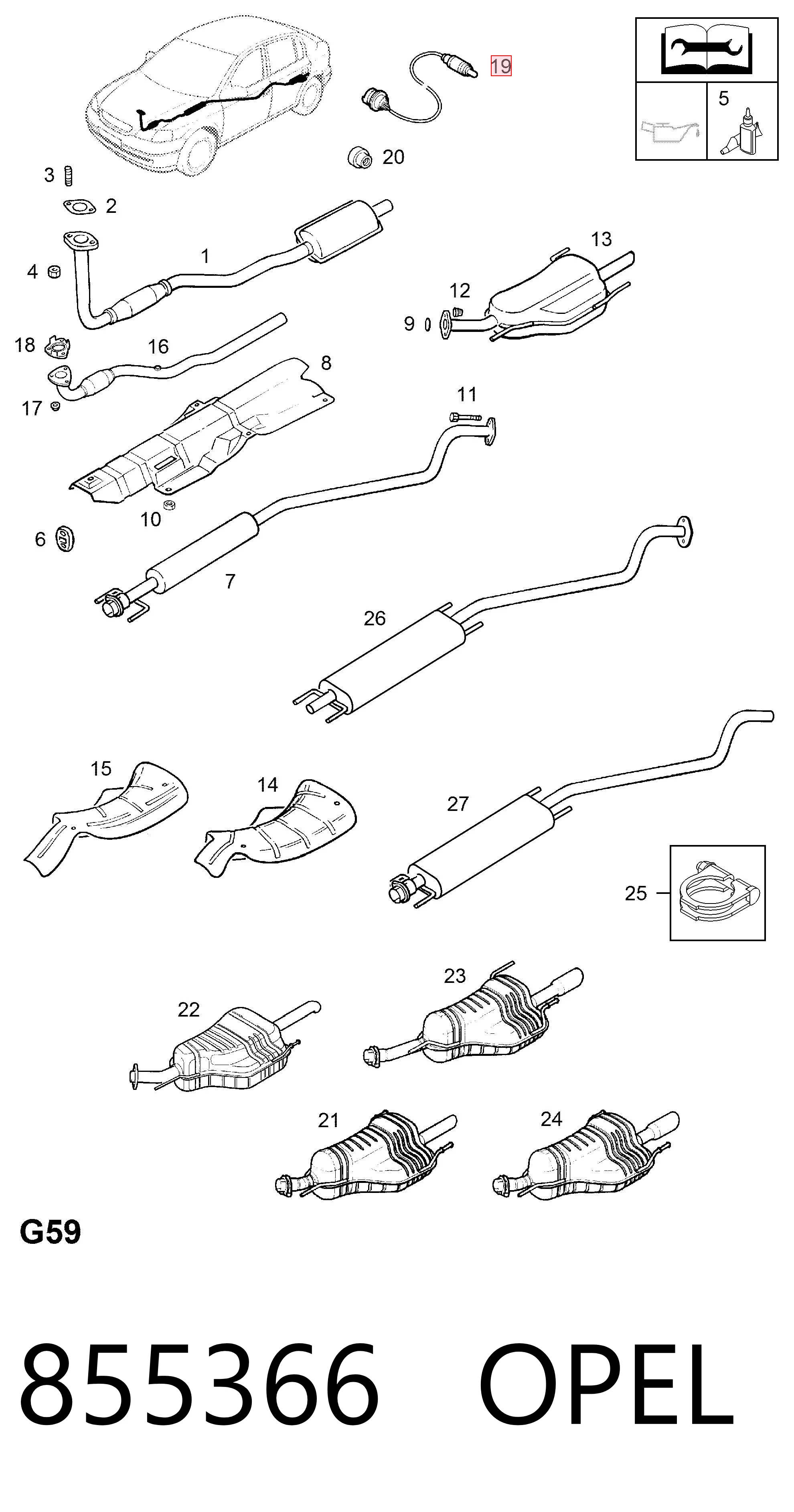 855366 Opel Sonda lambda, sensor de oxigênio até o catalisador