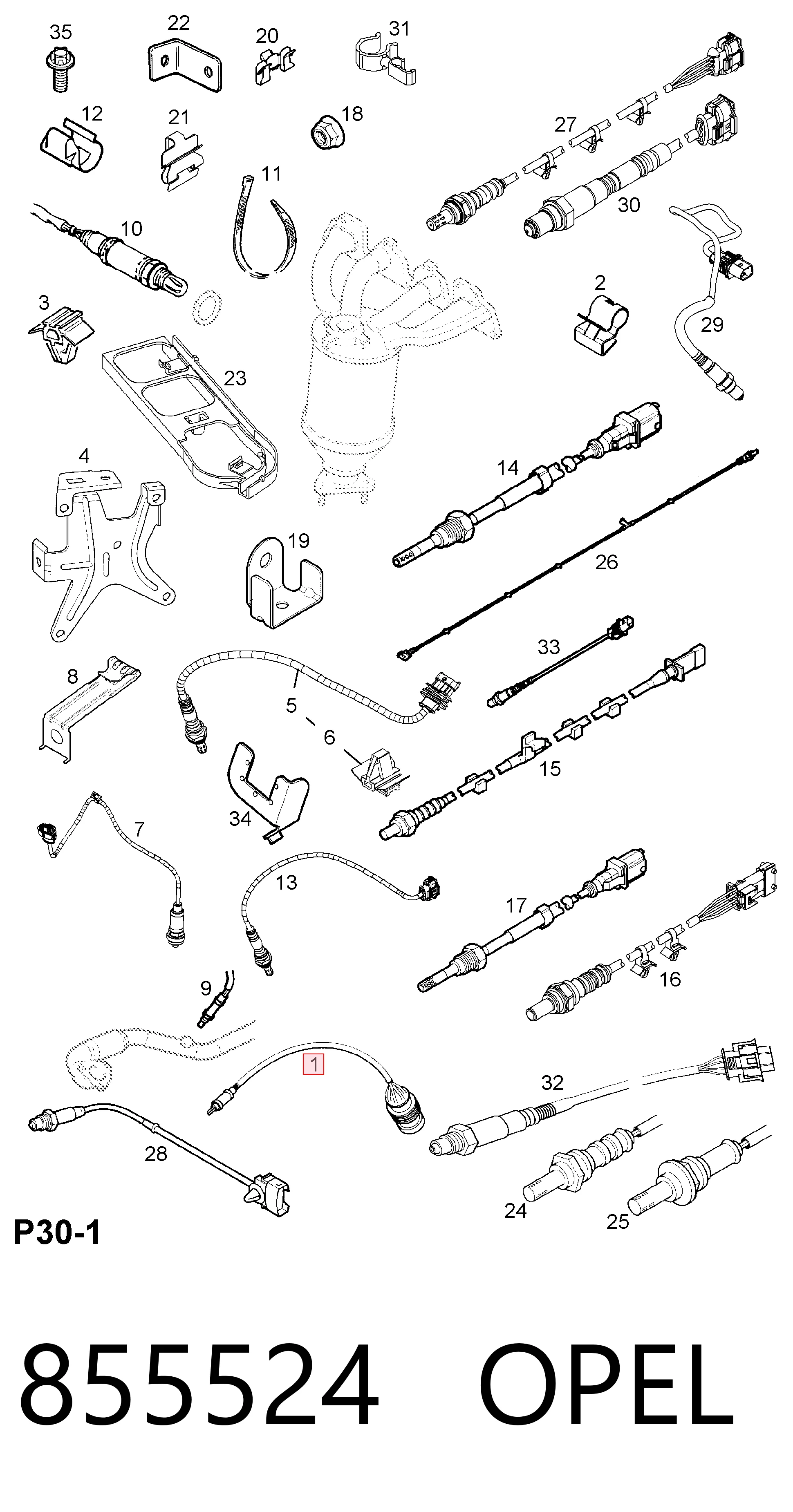 855524 Opel Sonda lambda, sensor de oxigênio até o catalisador