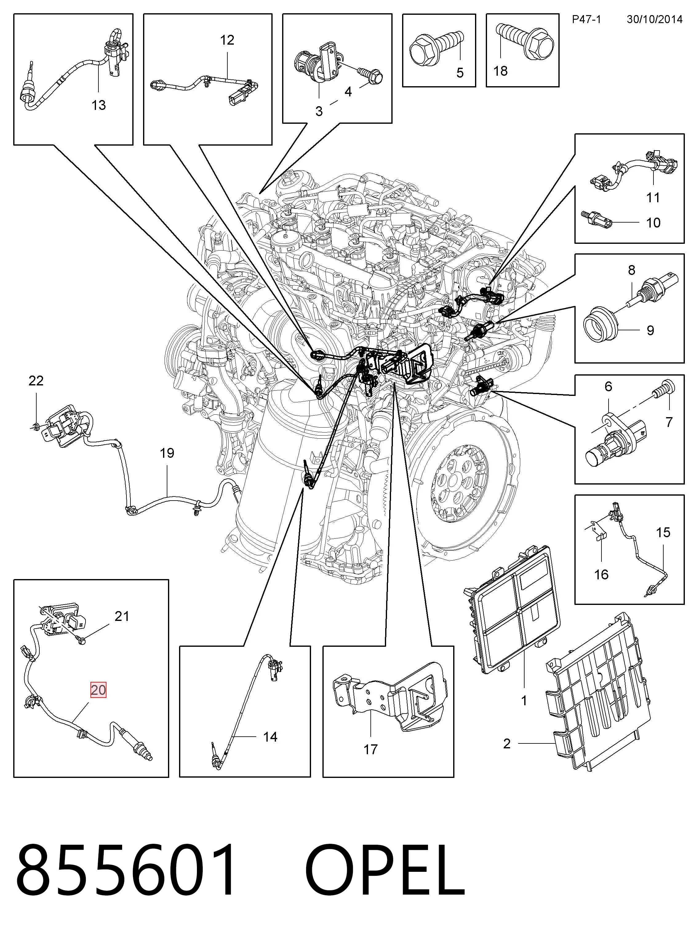 855601 Opel Sensor traseiro de óxidos de nitrogênio NOX