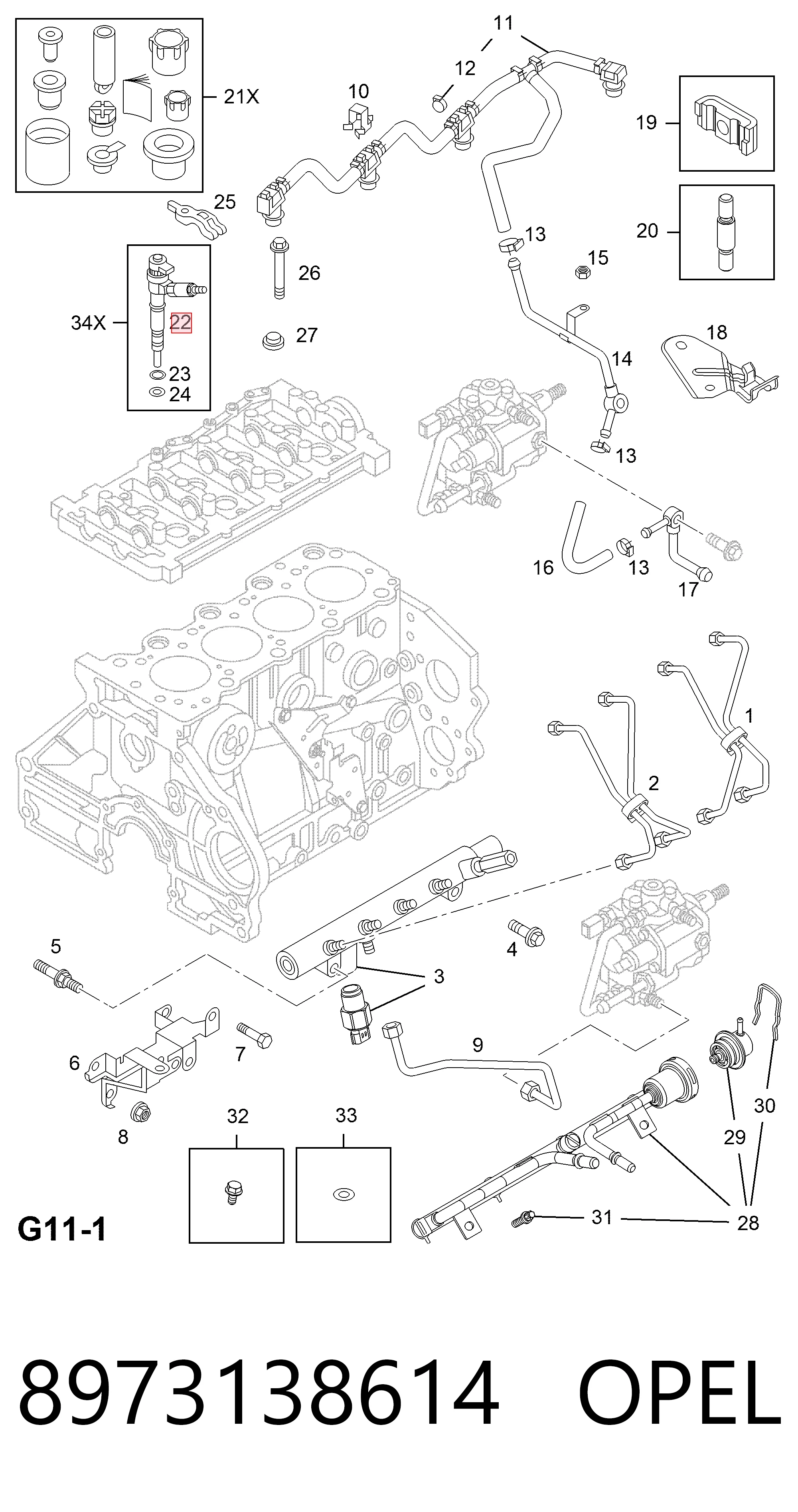 Injetor de injeção de combustível VAG 8973138612