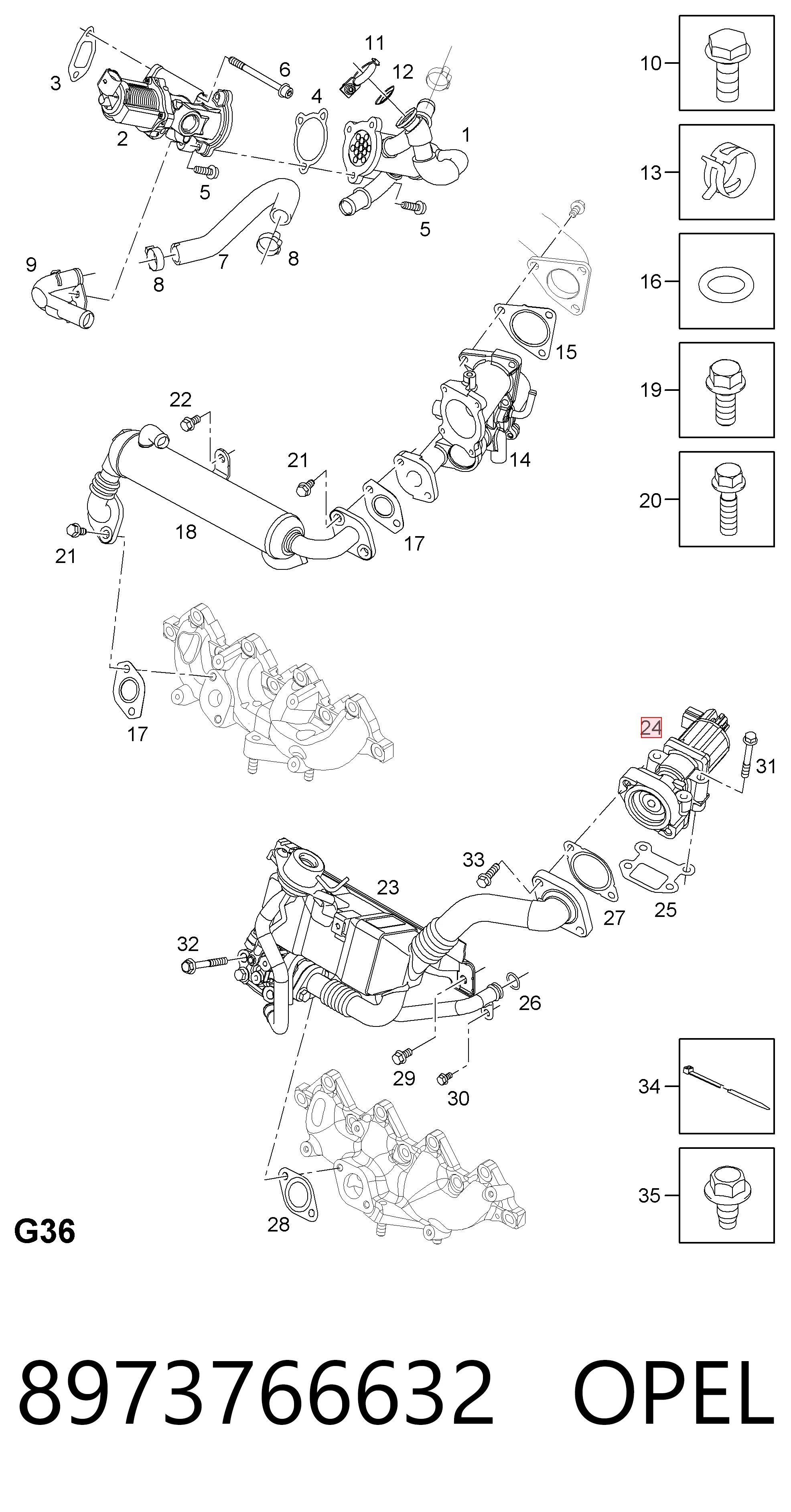 8973766632 Opel Válvula EGR de recirculação dos gases