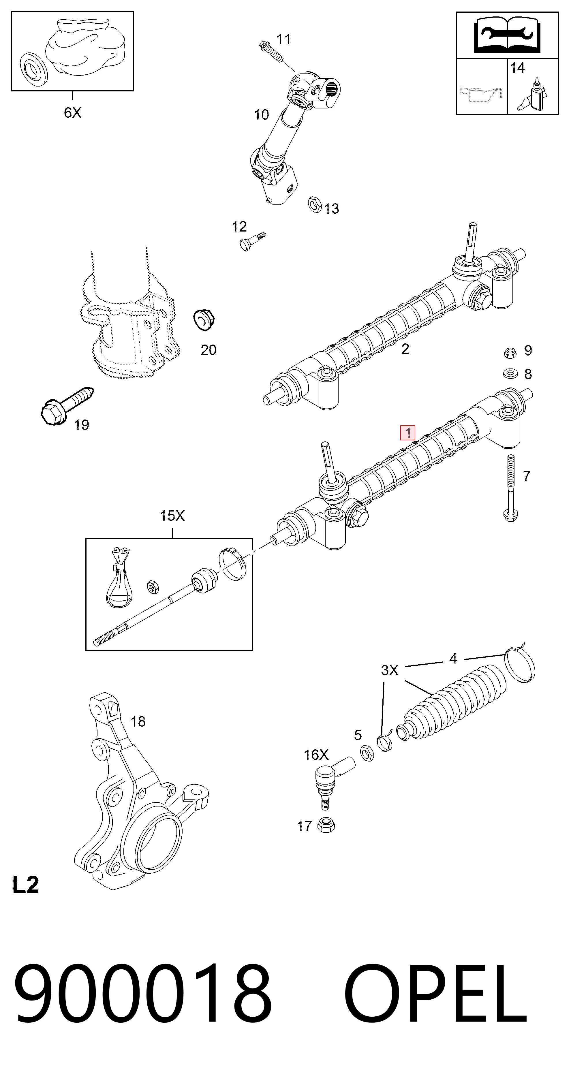 900018 Opel Cremalheira da direção