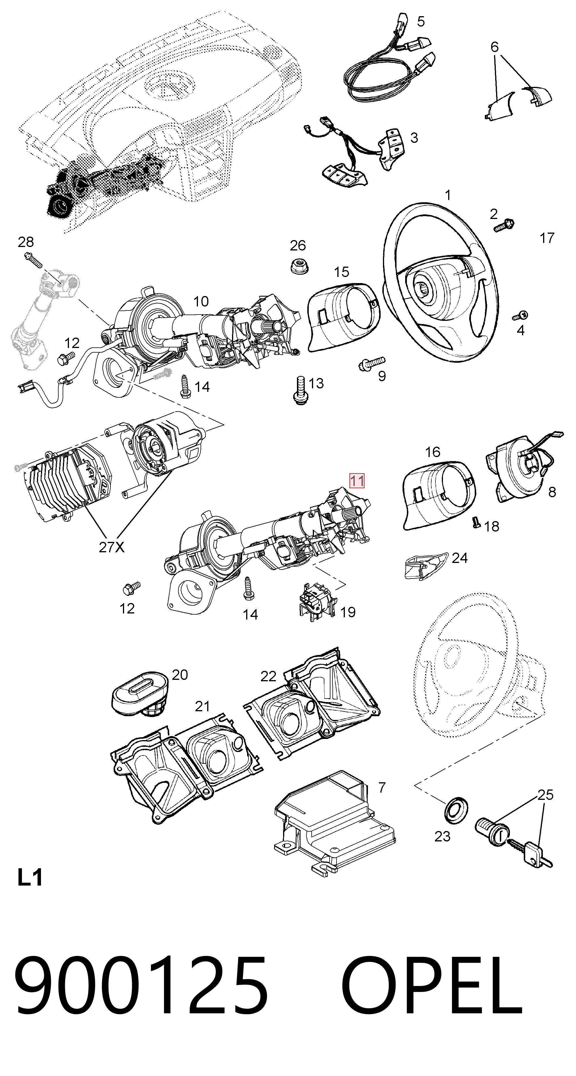 900125 Opel Coluna da direção