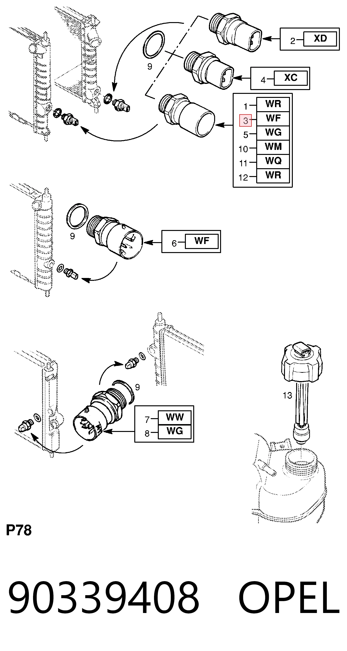 Sensor de temperatura do fluido de esfriamento (de ativação de ventilador do radiador) 1341025 General Motors