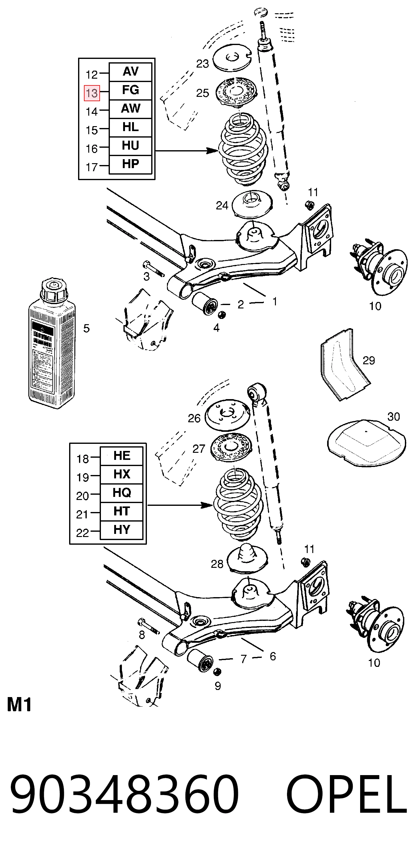 Mola traseira para Opel Vectra 86, 87