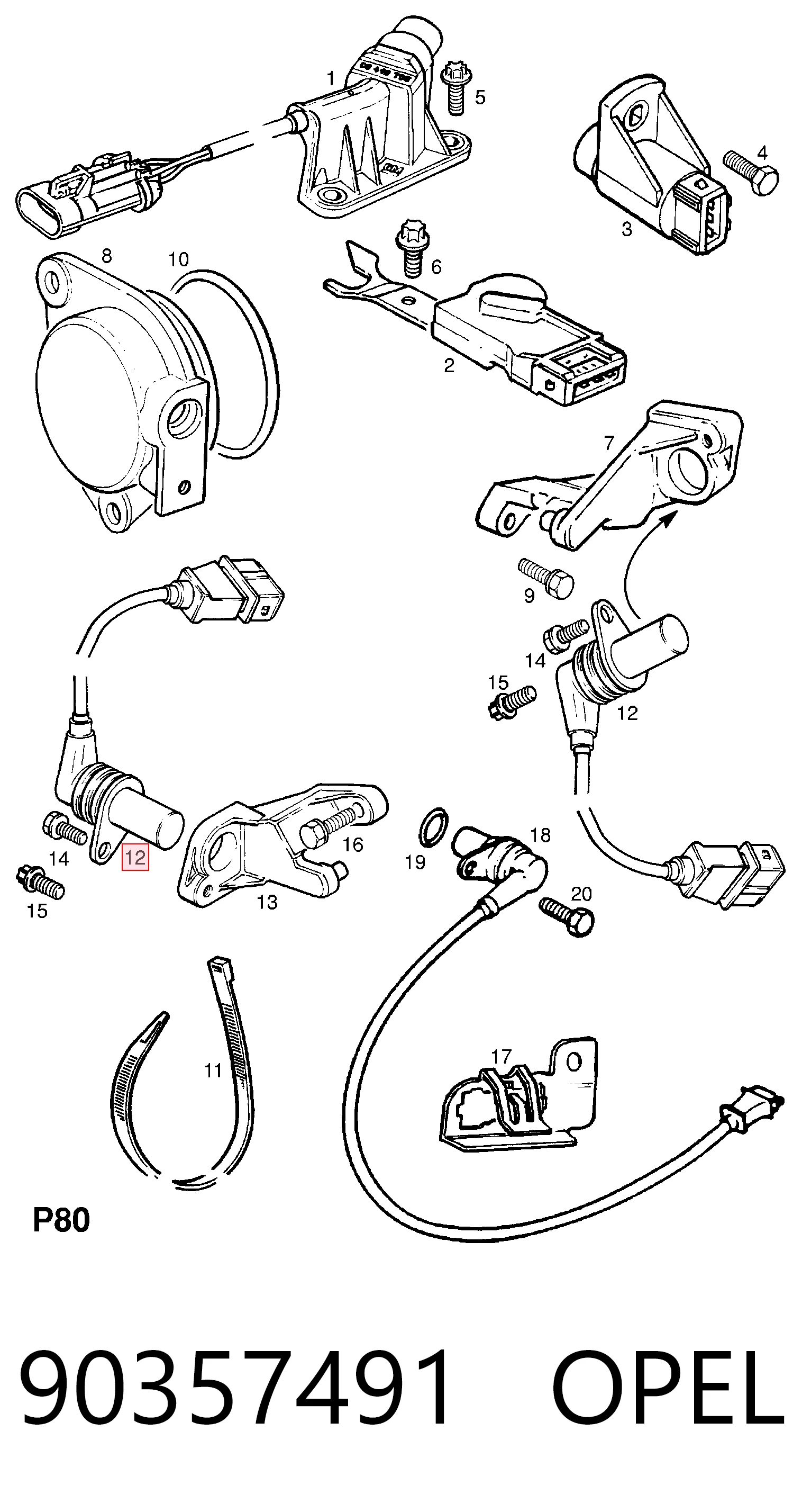 90357491 Opel Sensor de posição (de revoluções) de cambota