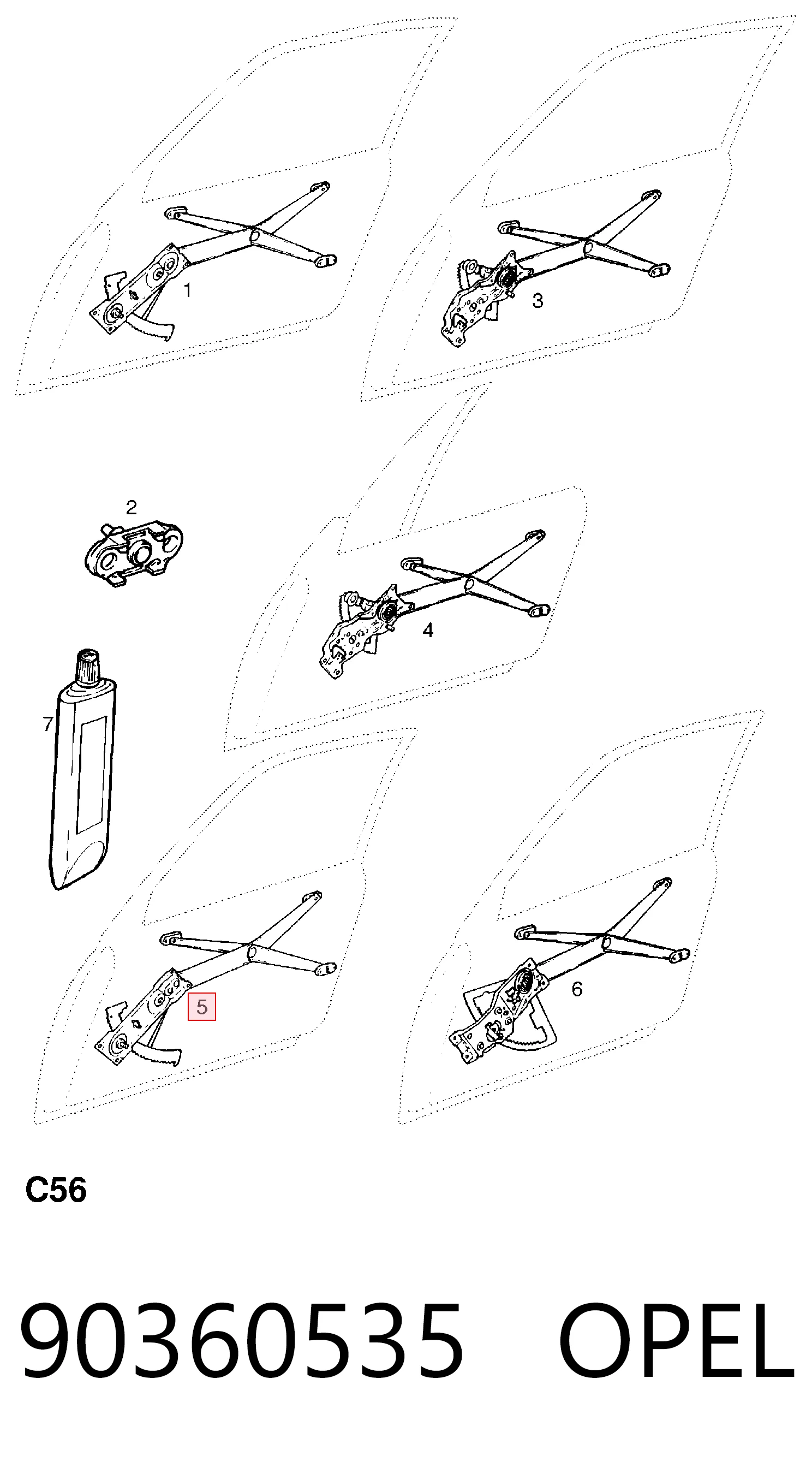 Mecanismo de acionamento de vidro da porta dianteira esquerda para Opel Astra F 53, 54, 58, 59