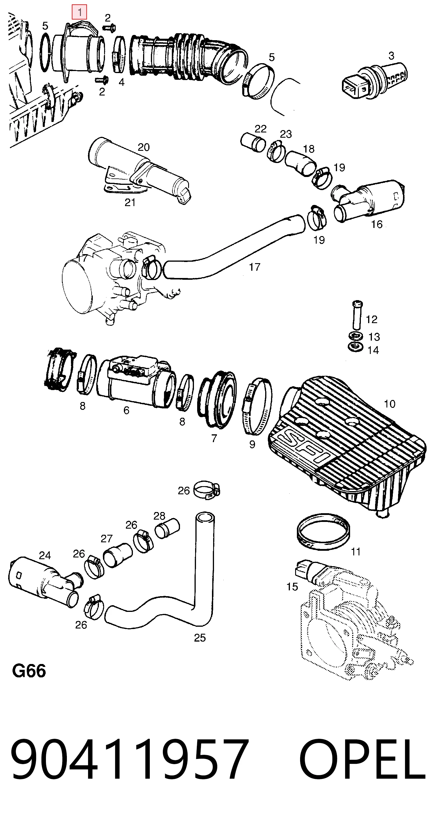 90411957 Opel Sensor de fluxo (consumo) de ar, medidor de consumo M.A.F. - (Mass Airflow)