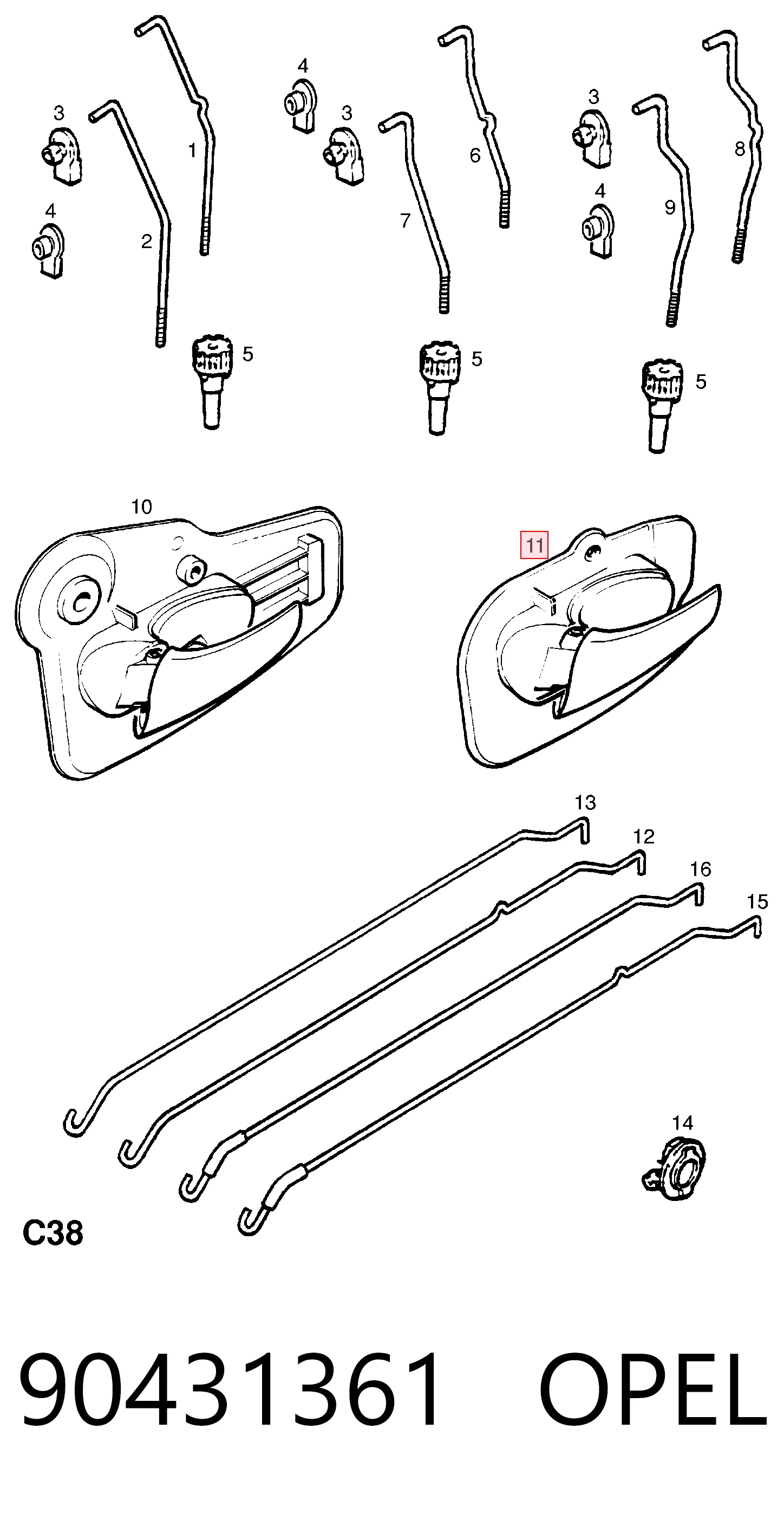 90431361 Opel Maçaneta interna esquerda da porta dianteira