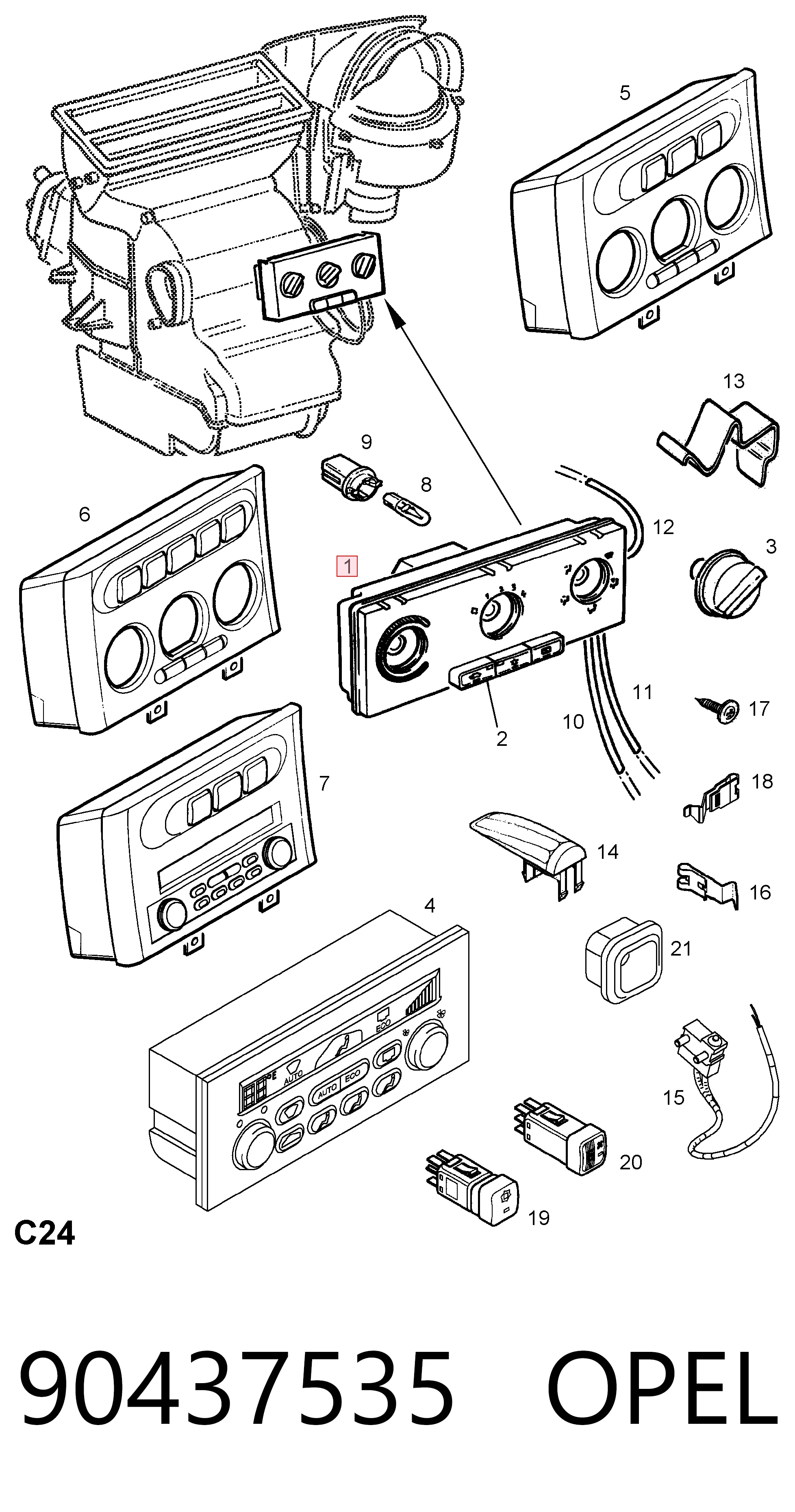 Unidade de controlo dos modos de aquecimento/condicionamento para Opel Astra G F35