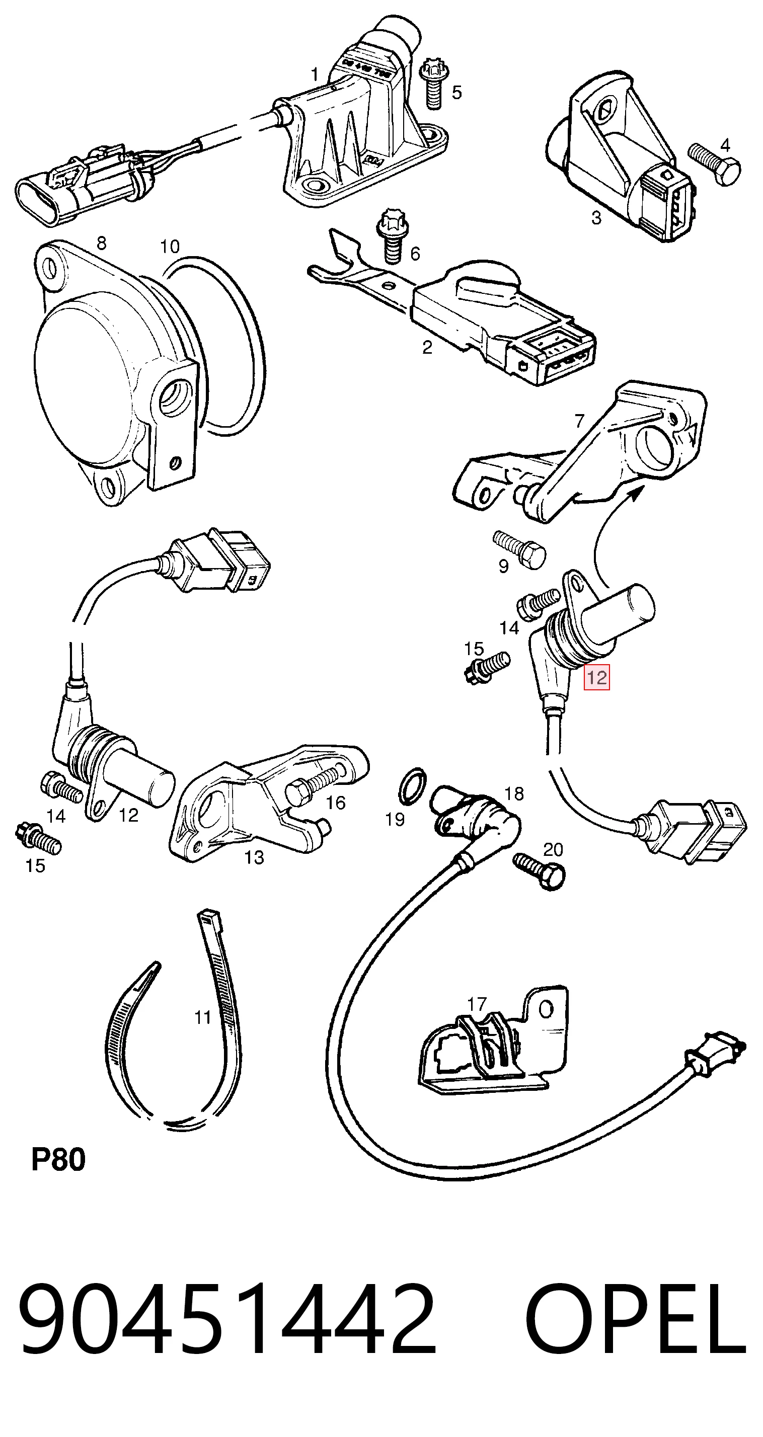 90451442 Opel Sensor de posição (de revoluções) de cambota