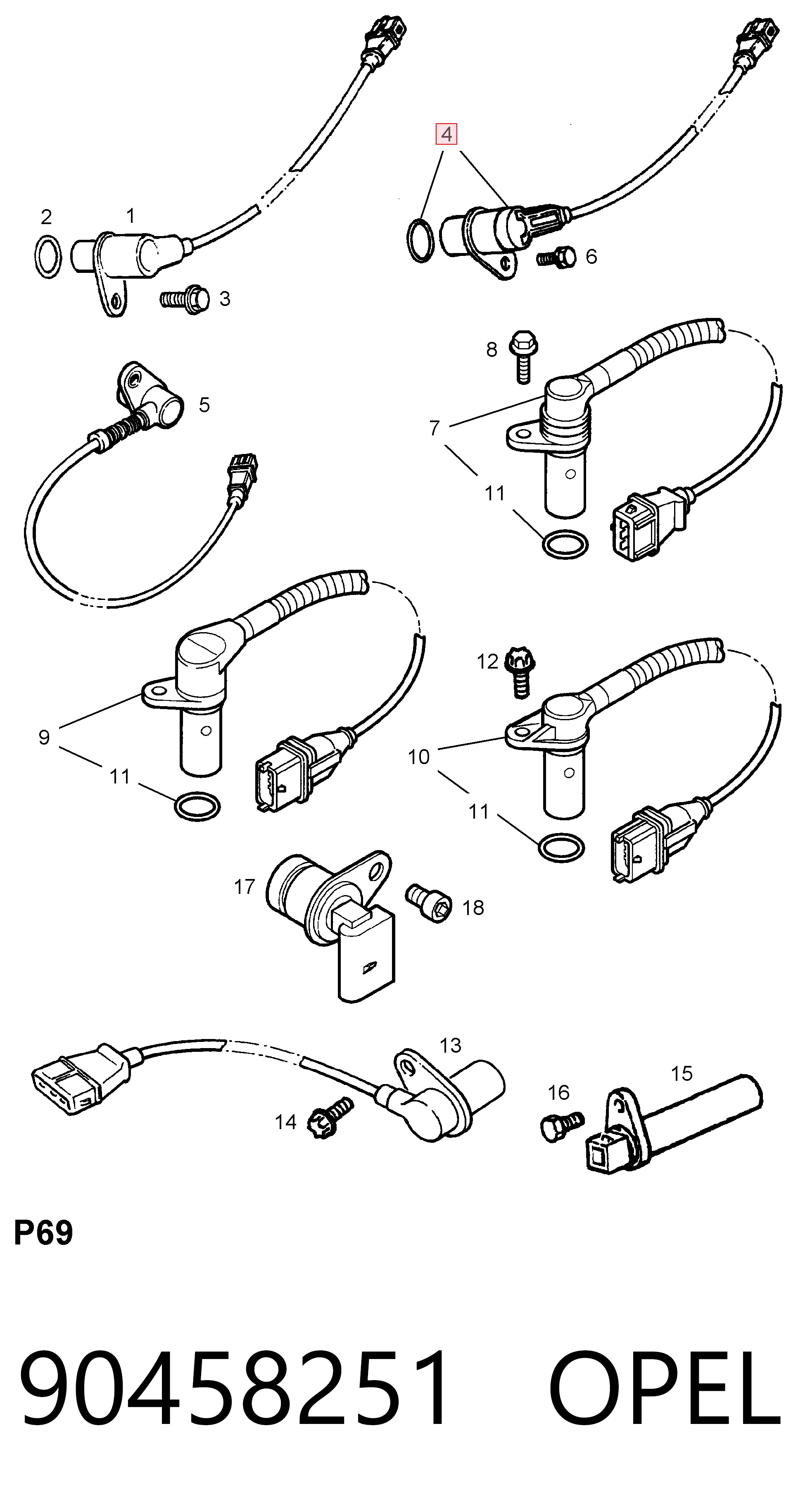 90458251 Opel Sensor de posição (de revoluções) de cambota