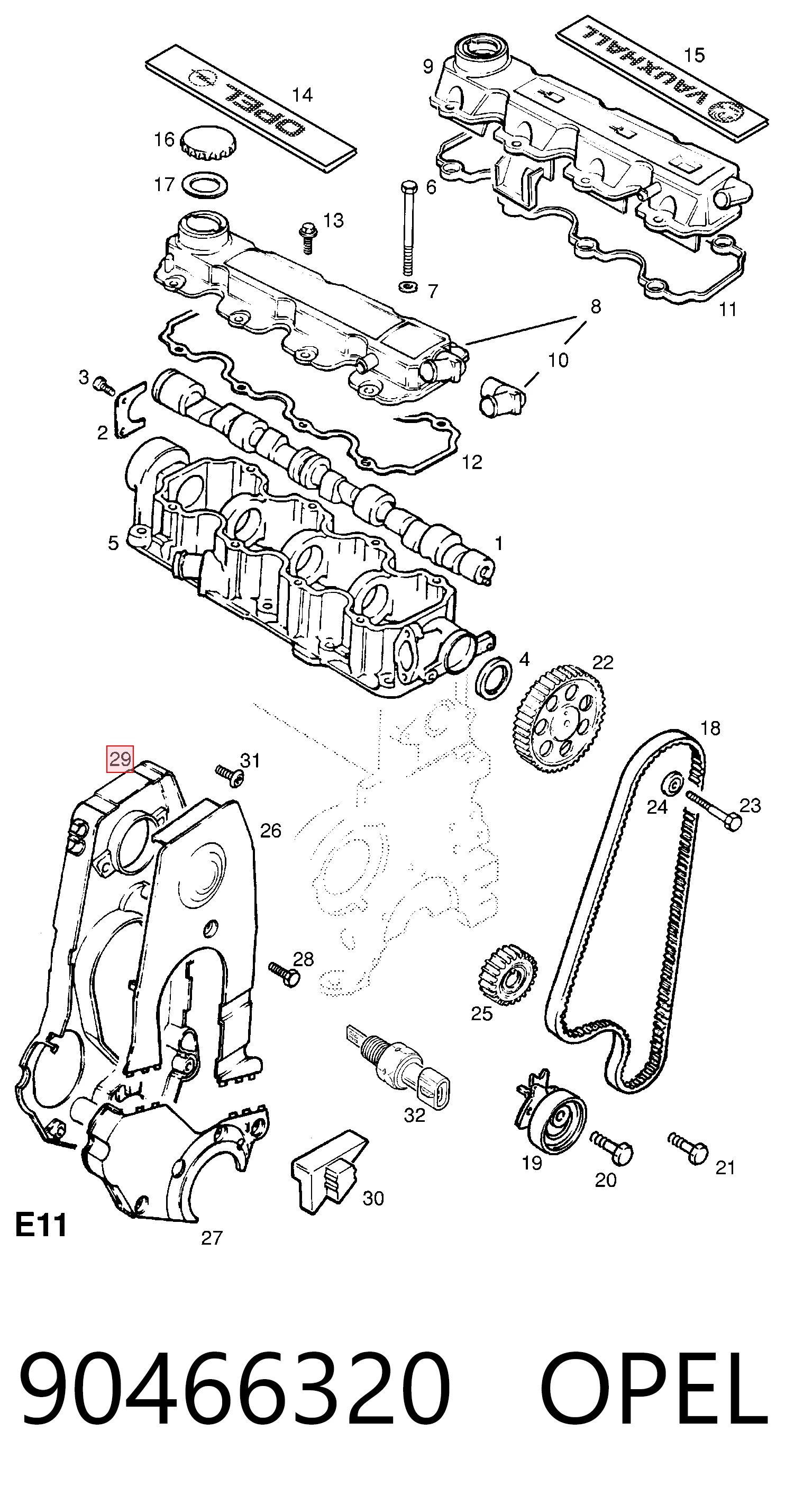 Compre 90466320 Peugeot/Citroen Proteção interna da correia do mecanismo de distribuição de gás