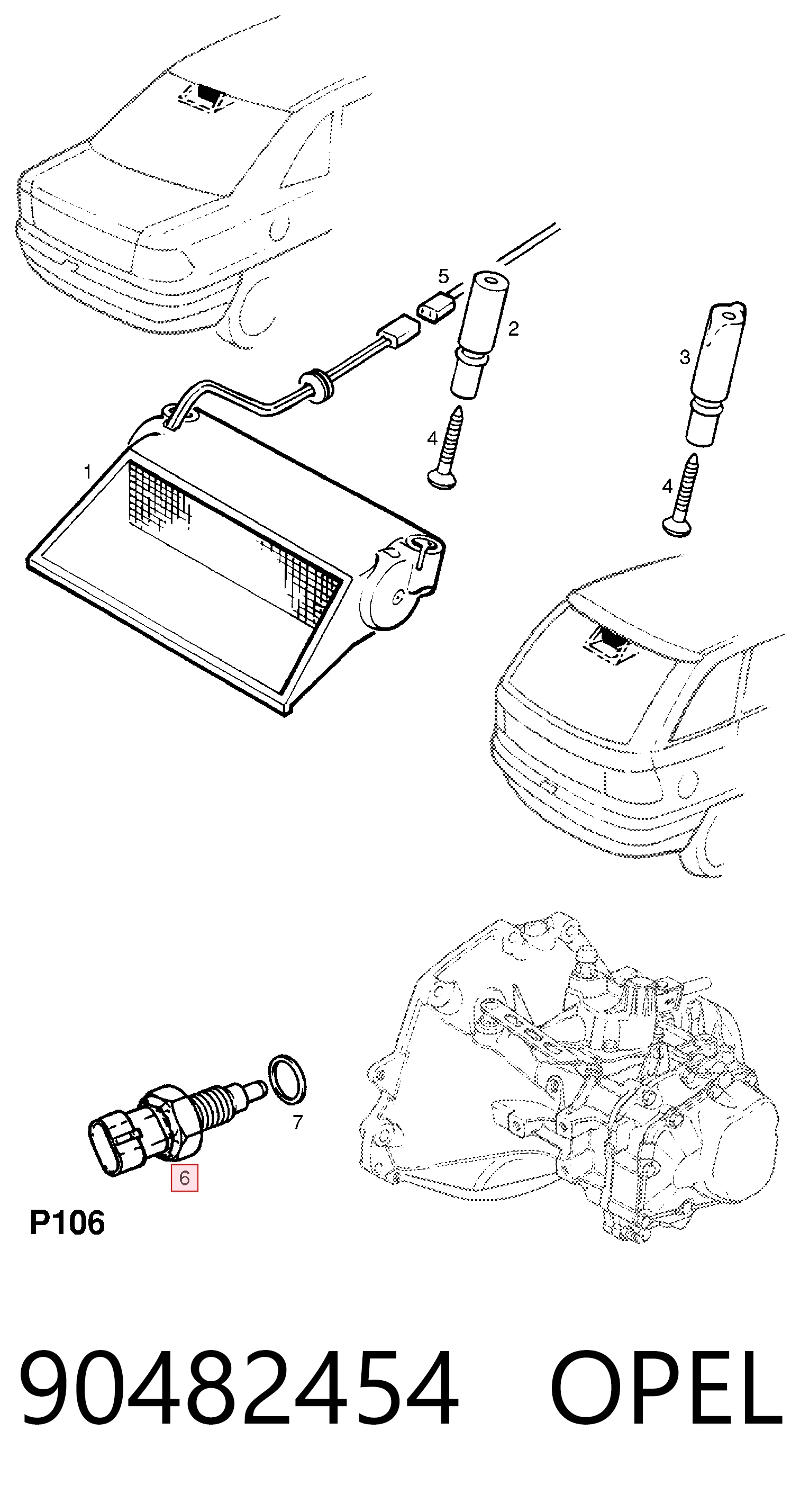90482454 Opel Sensor de ativação das luzes de marcha à ré