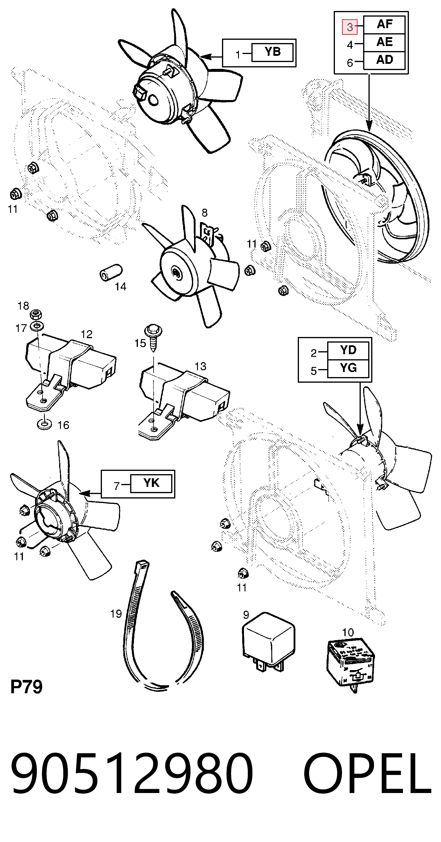 Ventilador elétrico de esfriamento montado (motor + roda de aletas) Opel Astra  53B ao melhor preço