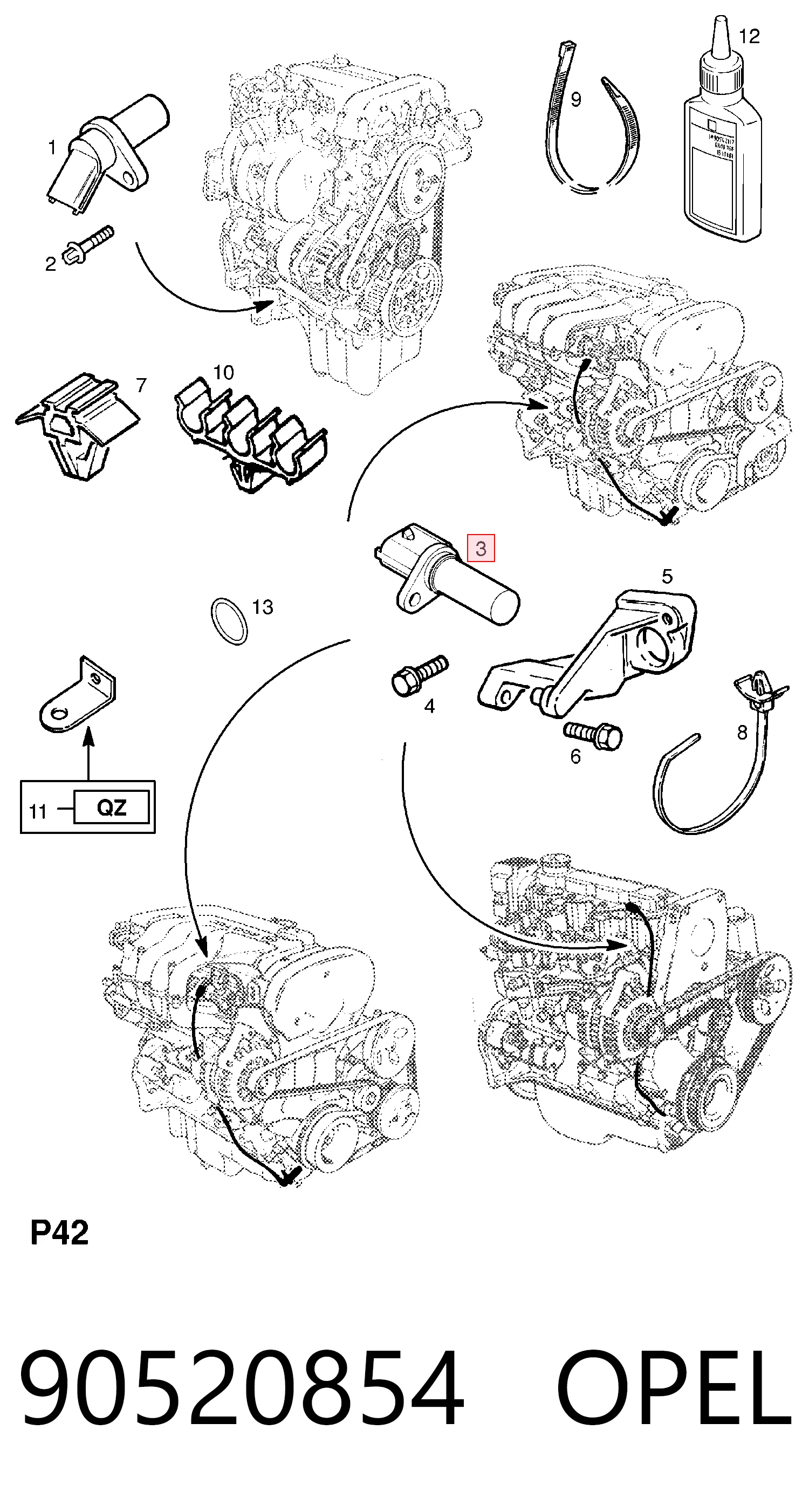 90520854 Opel Sensor de posição (de revoluções) de cambota