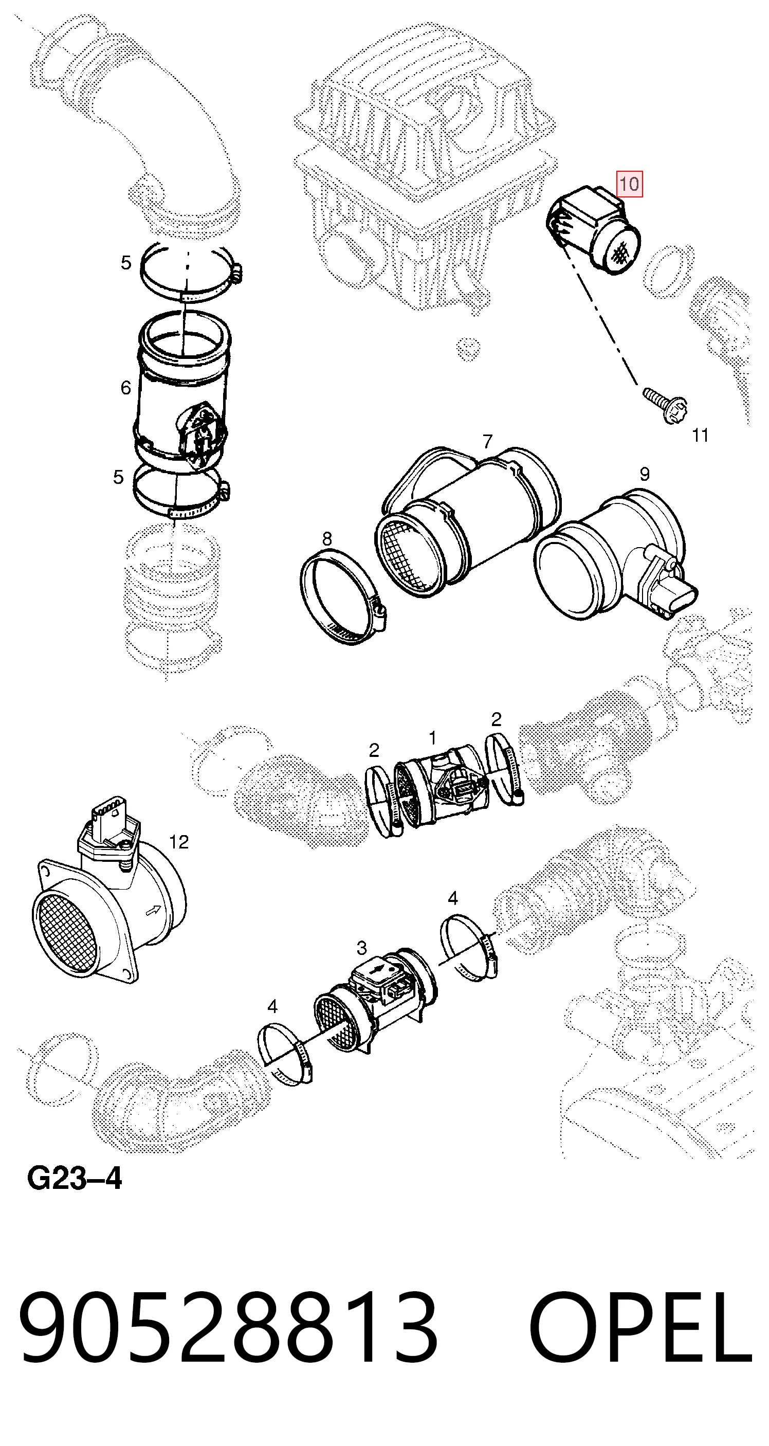 90528813 Opel Sensor de fluxo (consumo) de ar, medidor de consumo M.A.F. - (Mass Airflow)