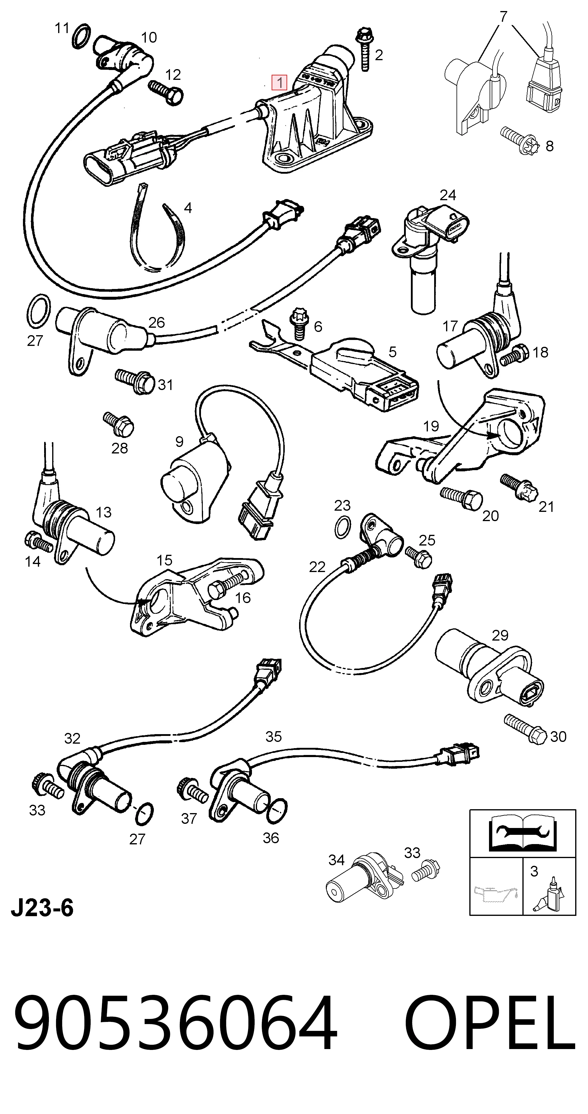 90536064 Opel Sensor de posição da árvore distribuidora