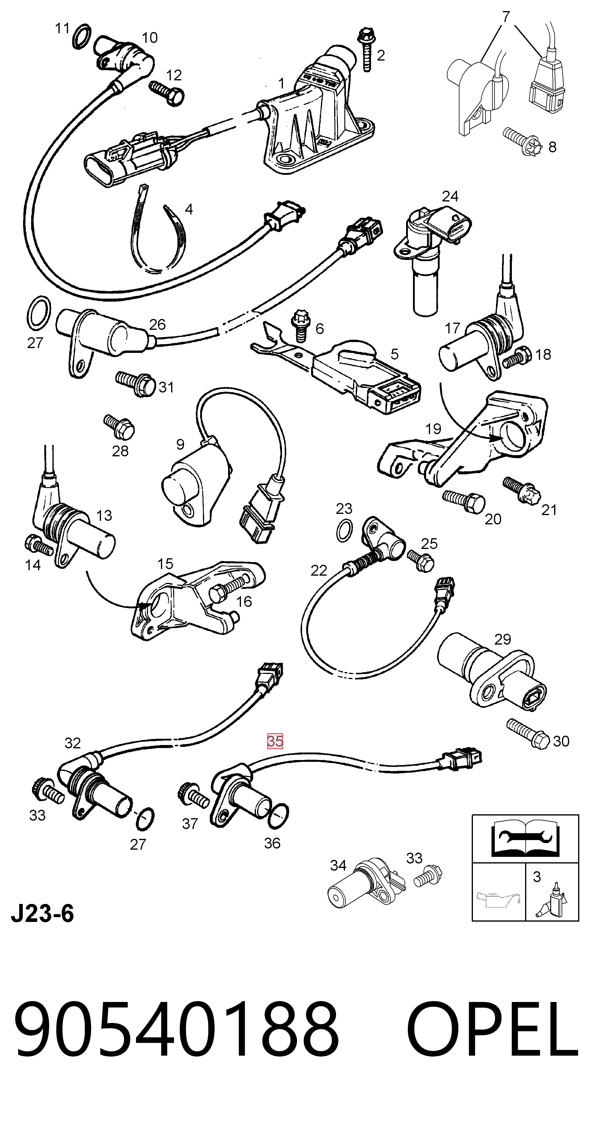 90540188 Opel Sensor de posição (de revoluções) de cambota