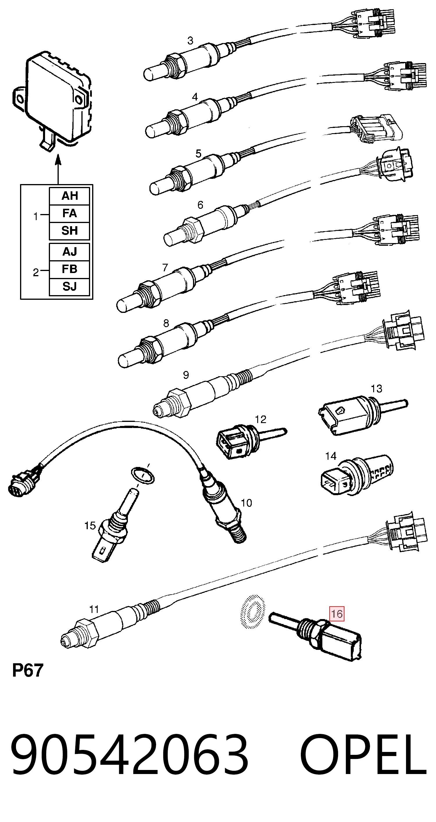 90542063 Opel Sensor de temperatura do fluido de esfriamento