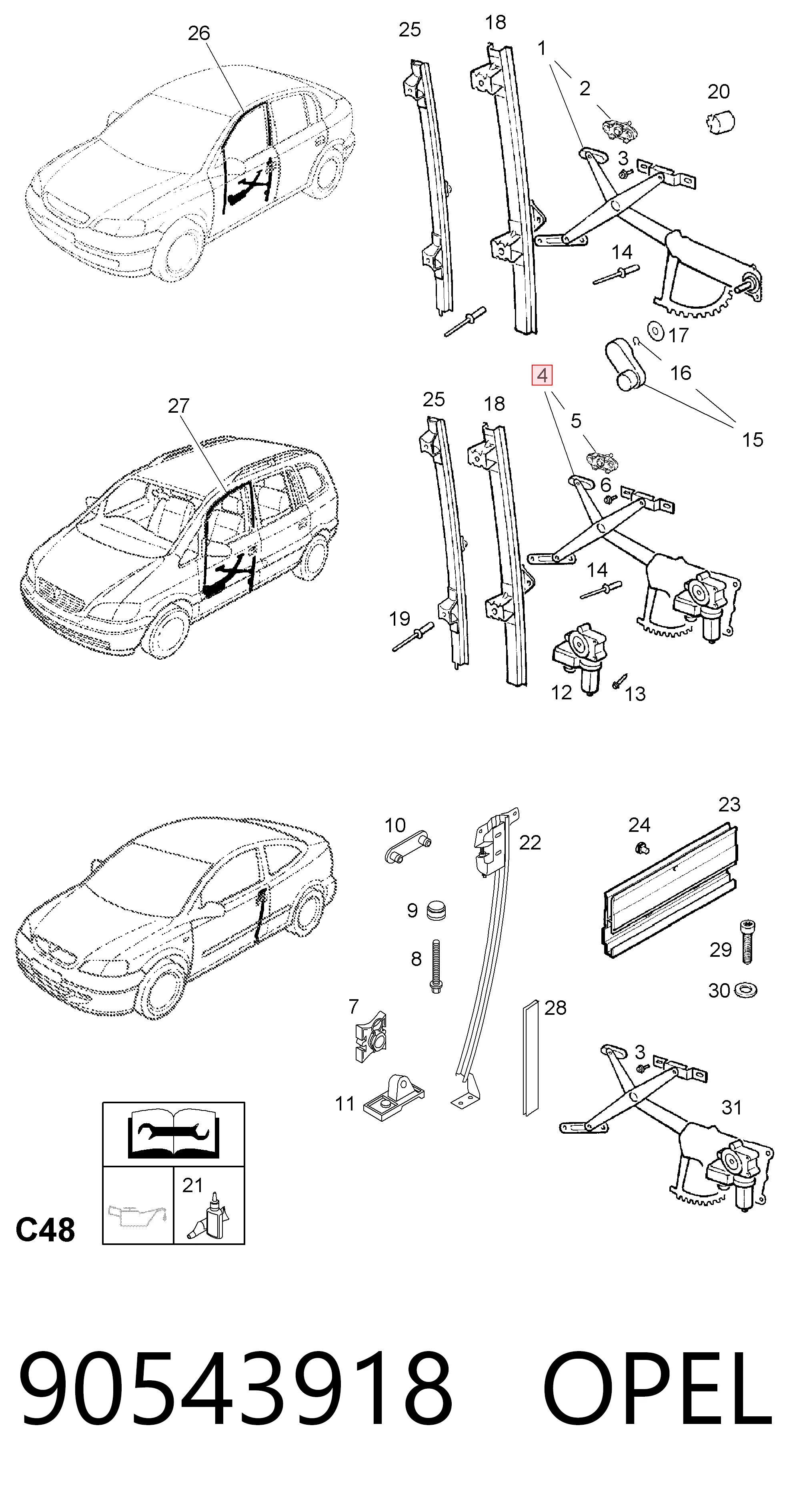 Mecanismo de acionamento de vidro da porta dianteira direita para Opel Astra F 53B