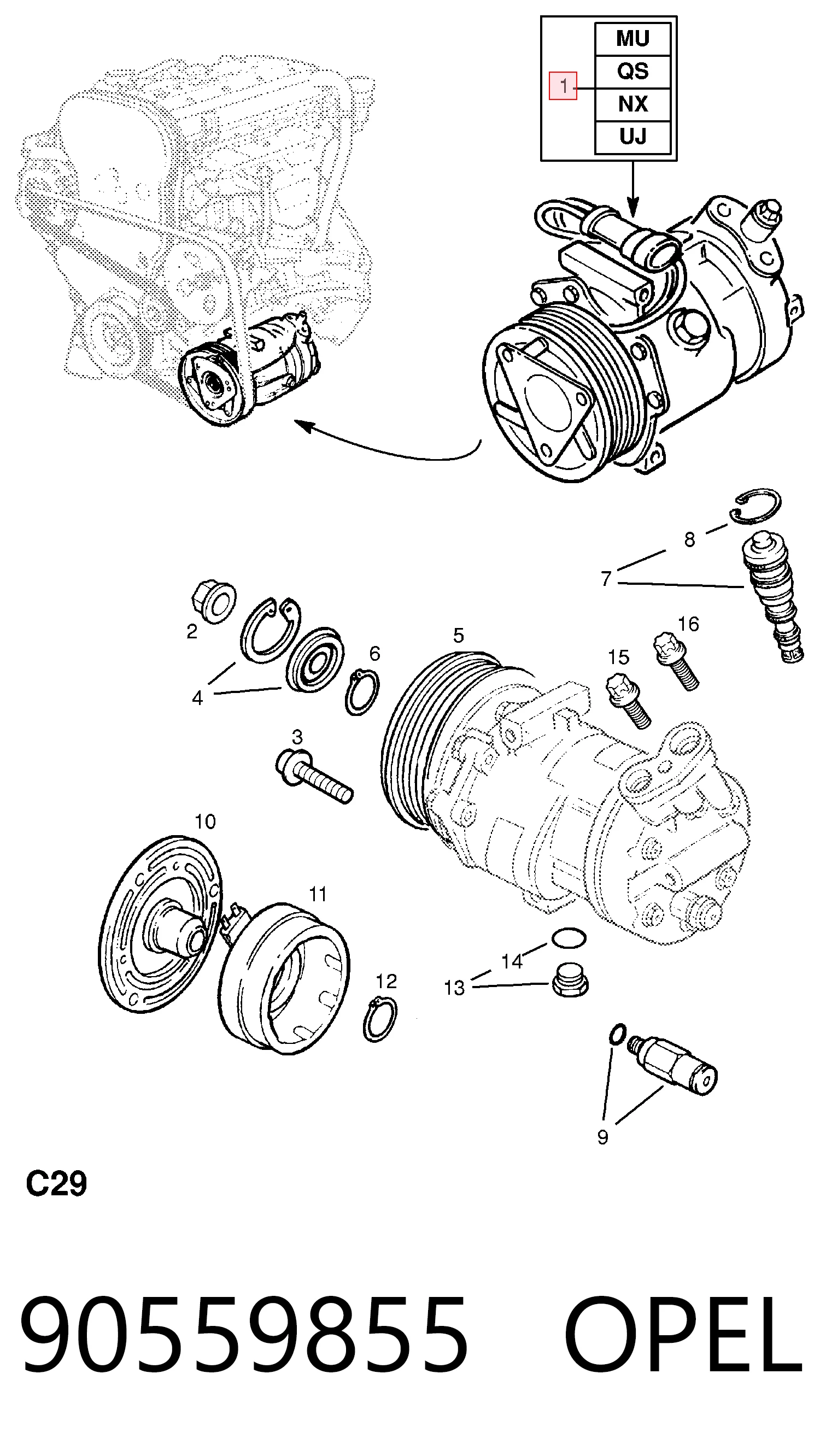 90559855 Opel Compressor de aparelho de ar condicionado