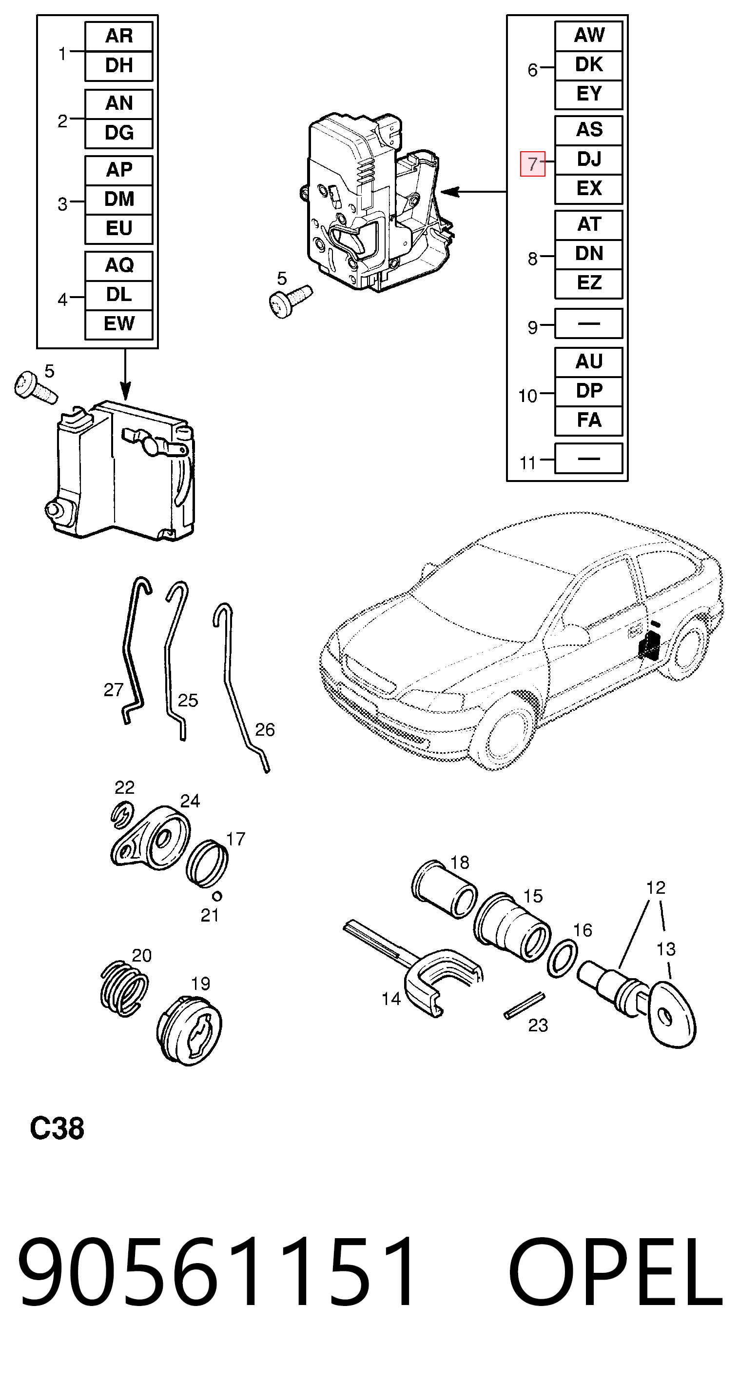 Fecho da porta dianteira esquerda para Opel Astra G F70