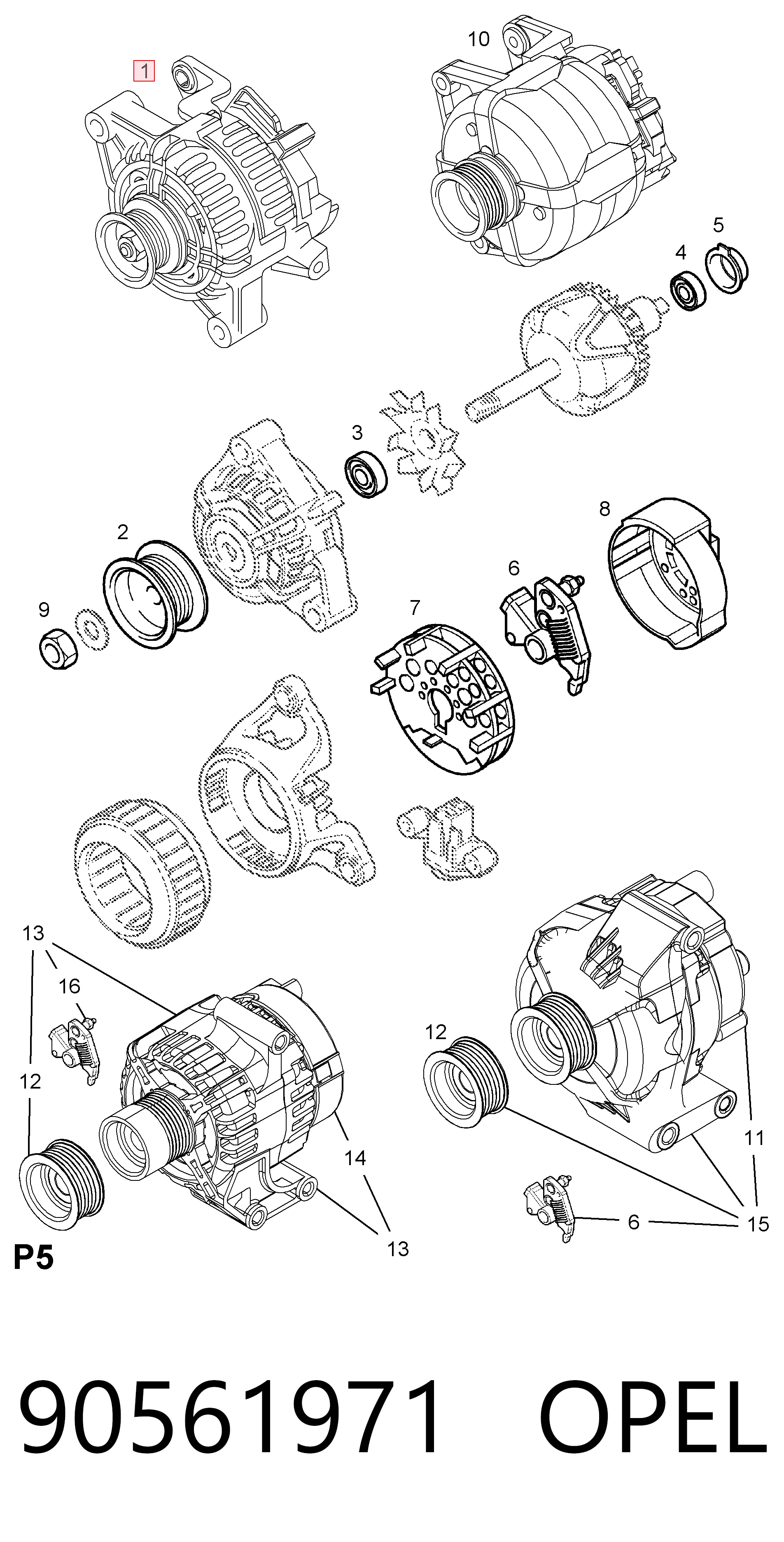 90561971 Opel Gerador