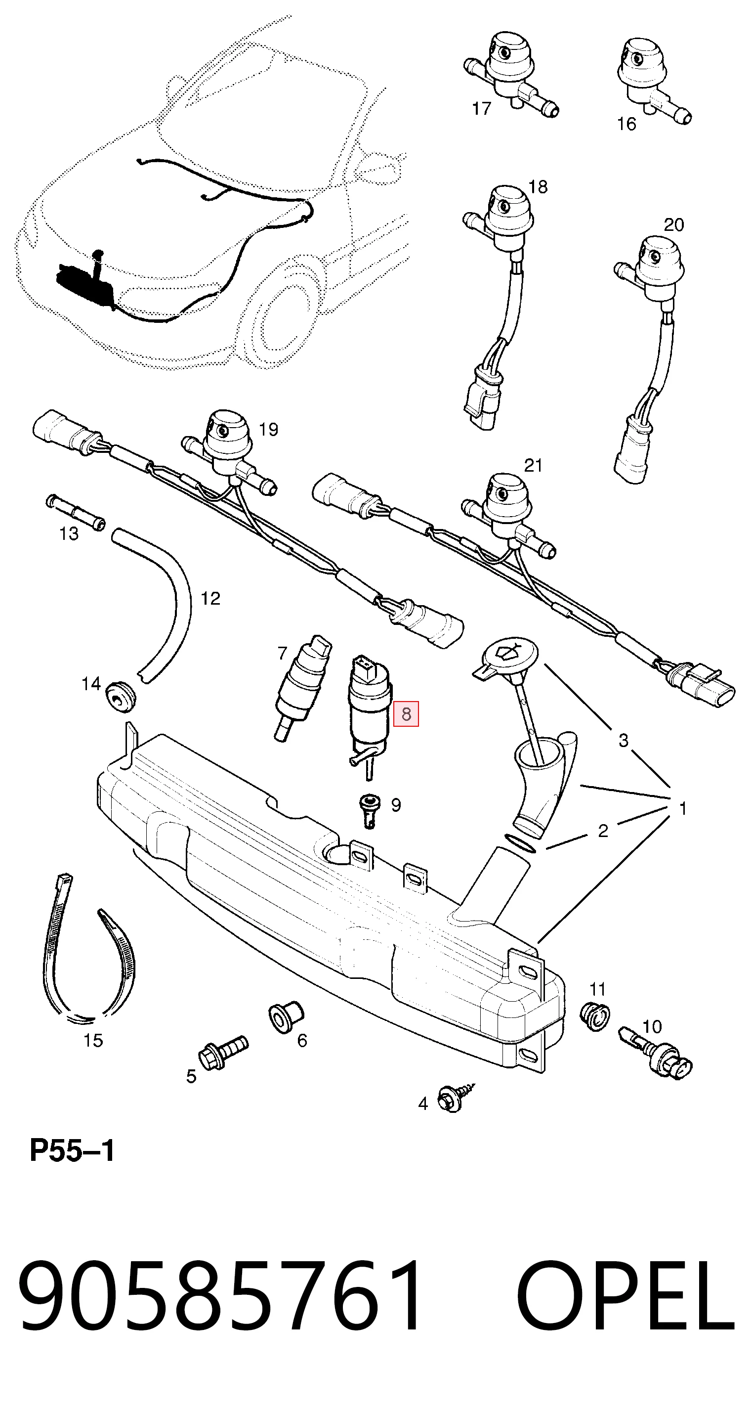 90585761 Opel Bomba de motor de fluido para lavador de vidro dianteiro