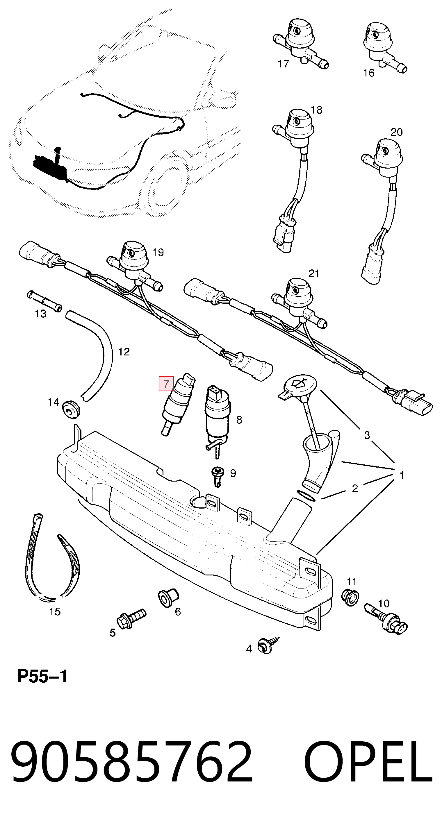 90585762 Opel Bomba de motor de fluido para lavador de vidro dianteiro